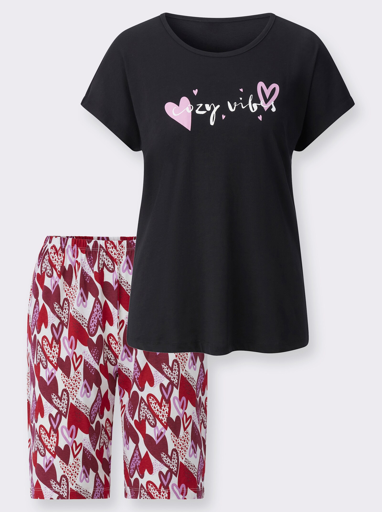 Shorty mit Herzchen-Muster - schwarz-rot-bedruckt