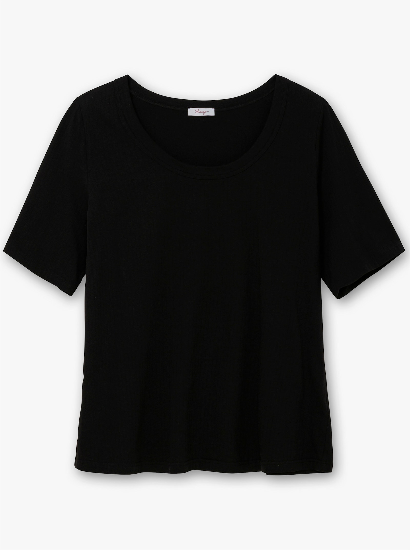 sheego Rippshirt mit weitem Rundhalsausschnitt - schwarz