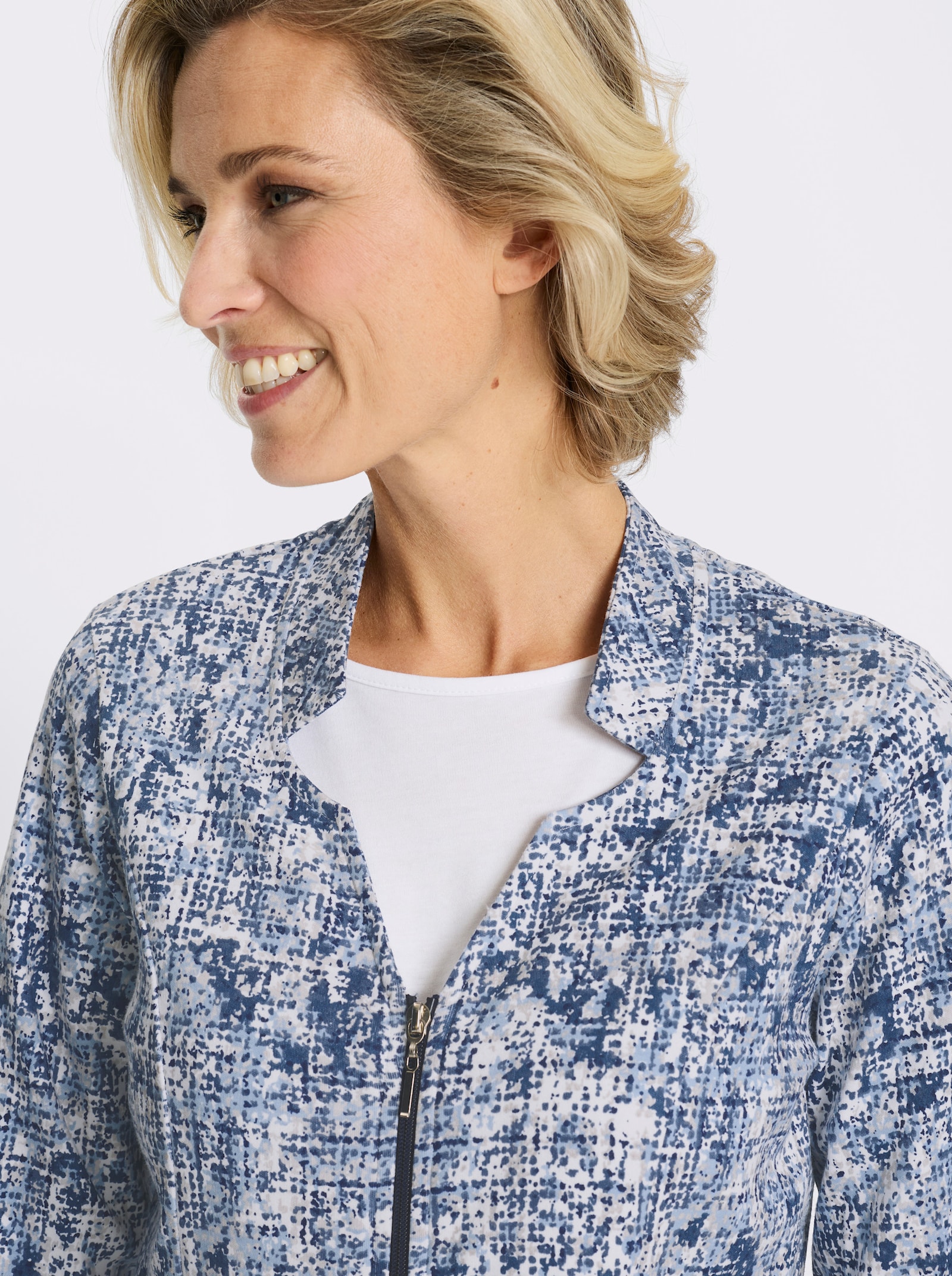 Sweatblazer in Bouclé-Optik - eisblau-marine-gemustert