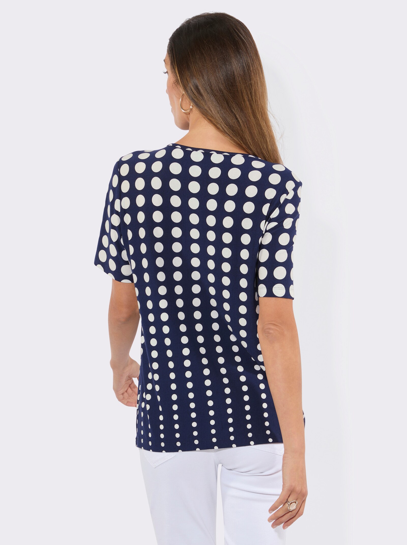 Kurzarmshirt in A-Form - marine-ecru-bedruckt