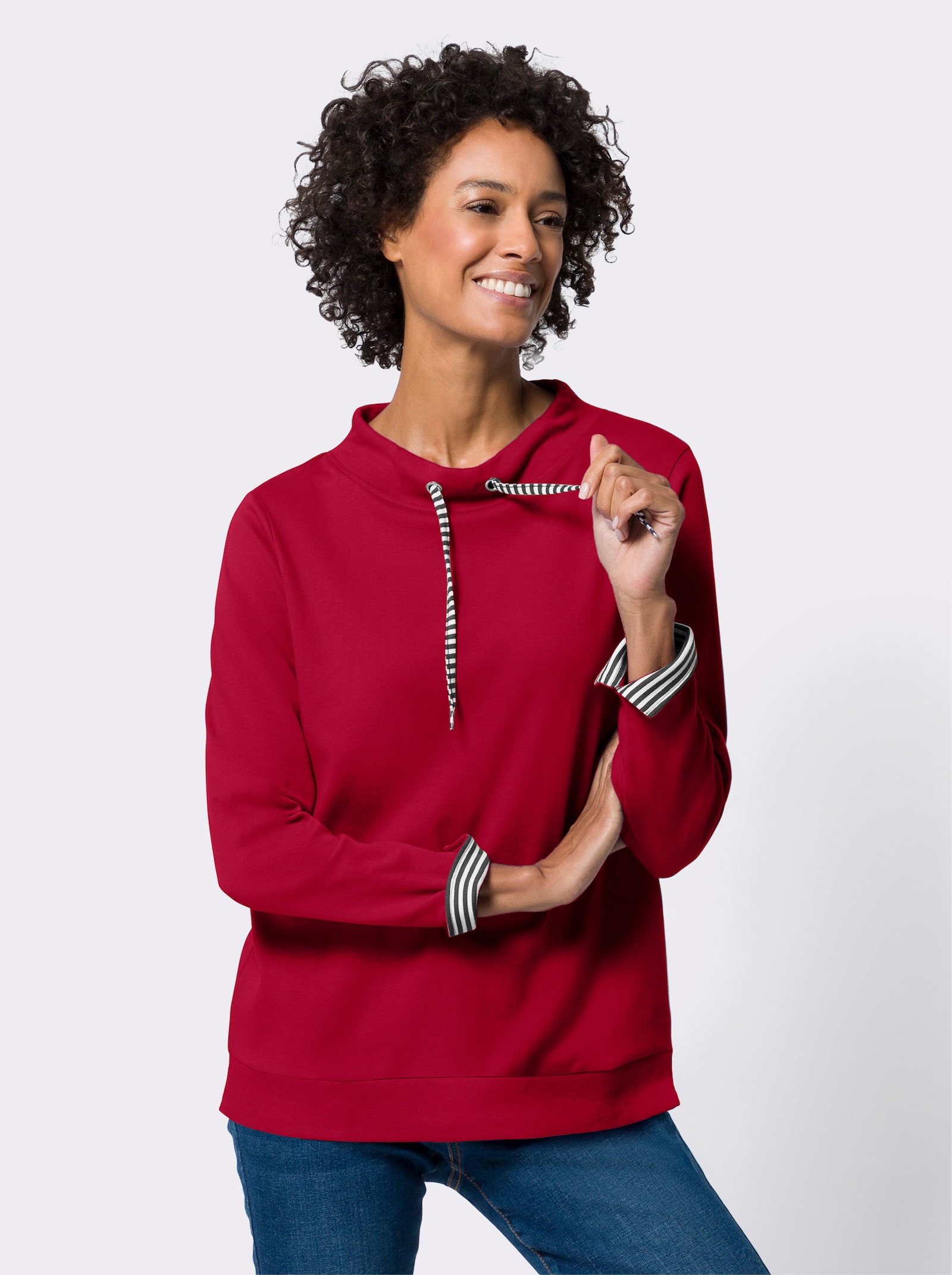 Sweatshirt mit gestreiftem Bindeband - rot