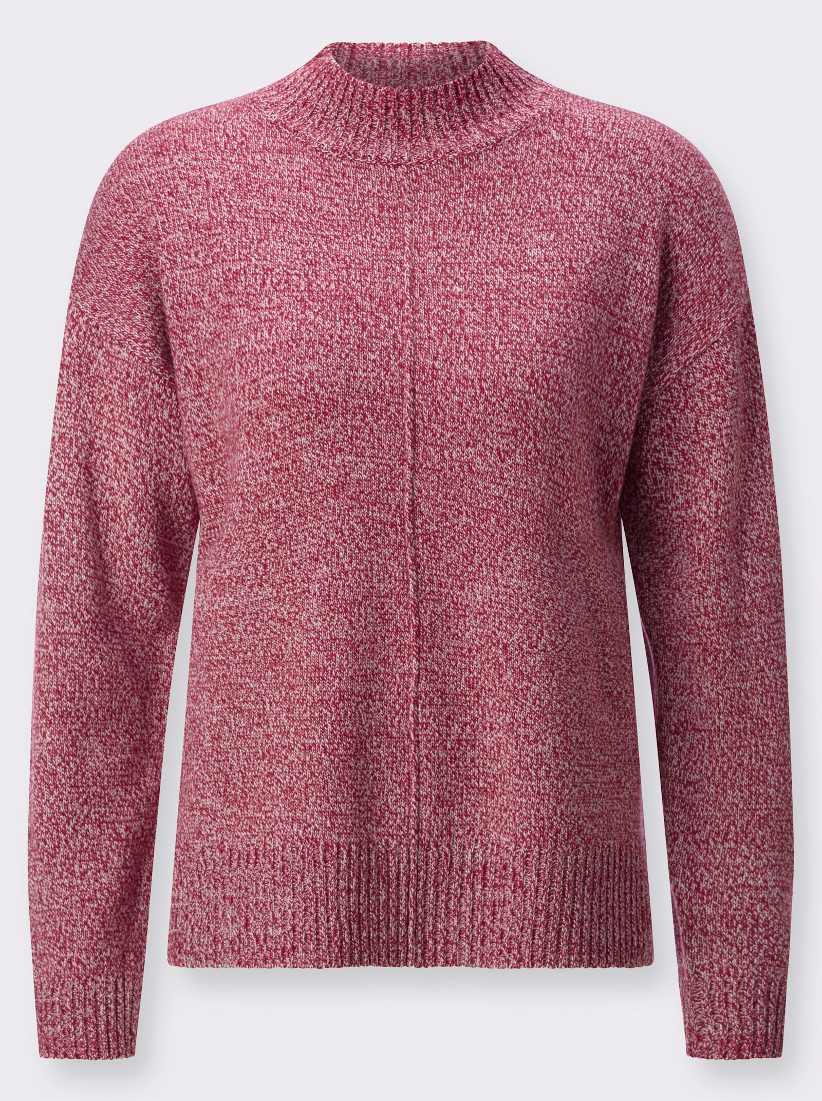 Stehkragenpullover mit Ziernaht, mittig - kirsche-meliert