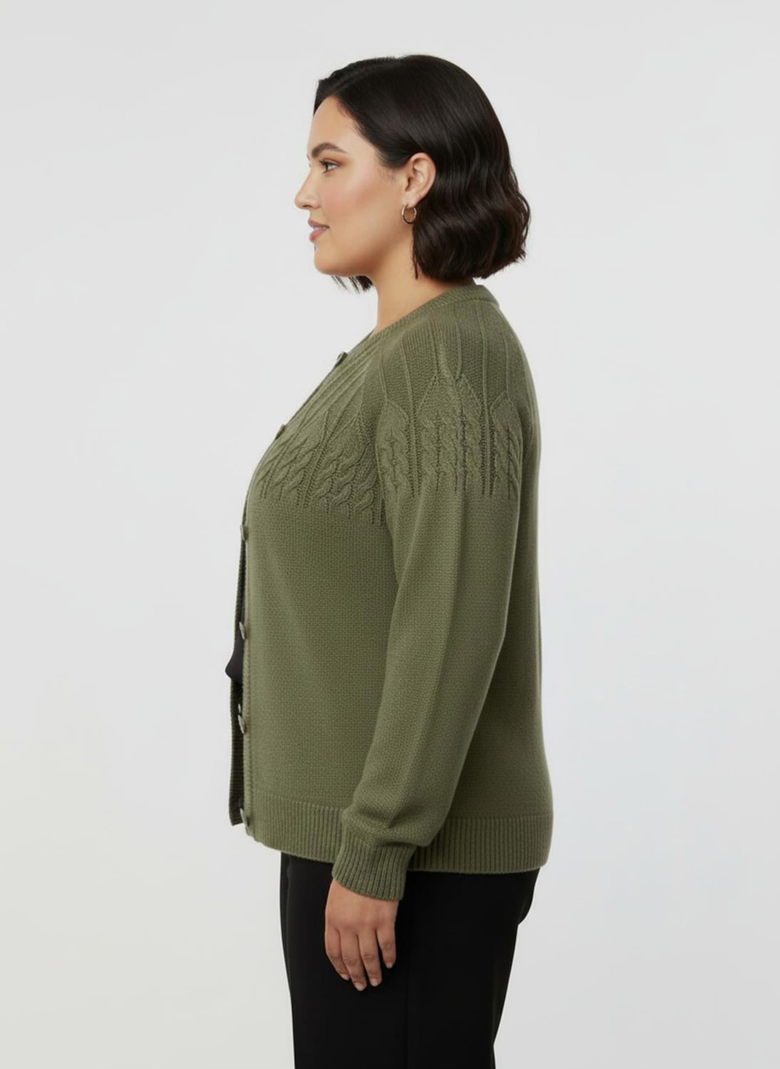 Strickjacke mit Raglan-Ärmeln - oliv-meliert