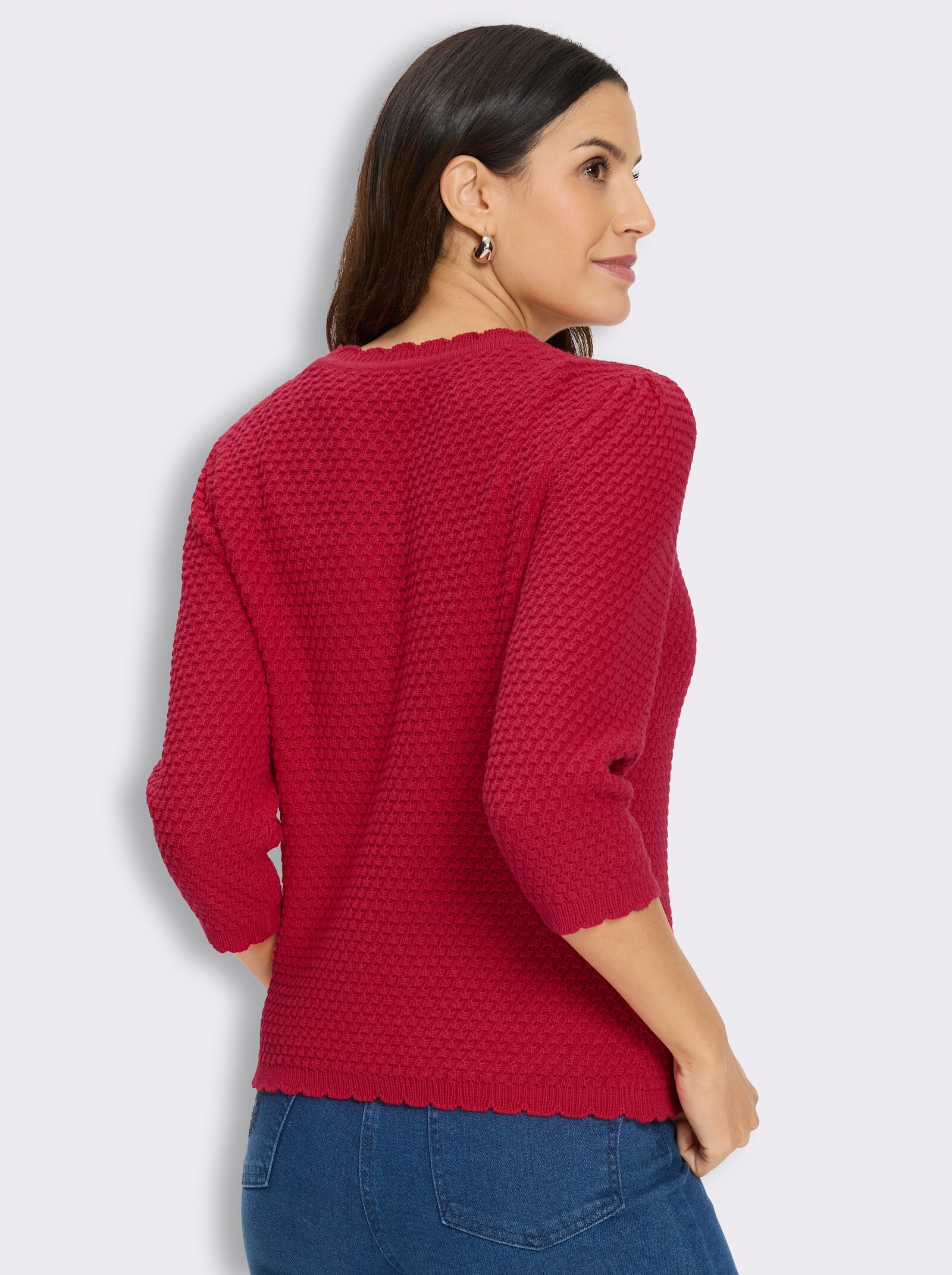 3/4-Arm-Pullover mit Struktur-Strickmuster - erdbeere