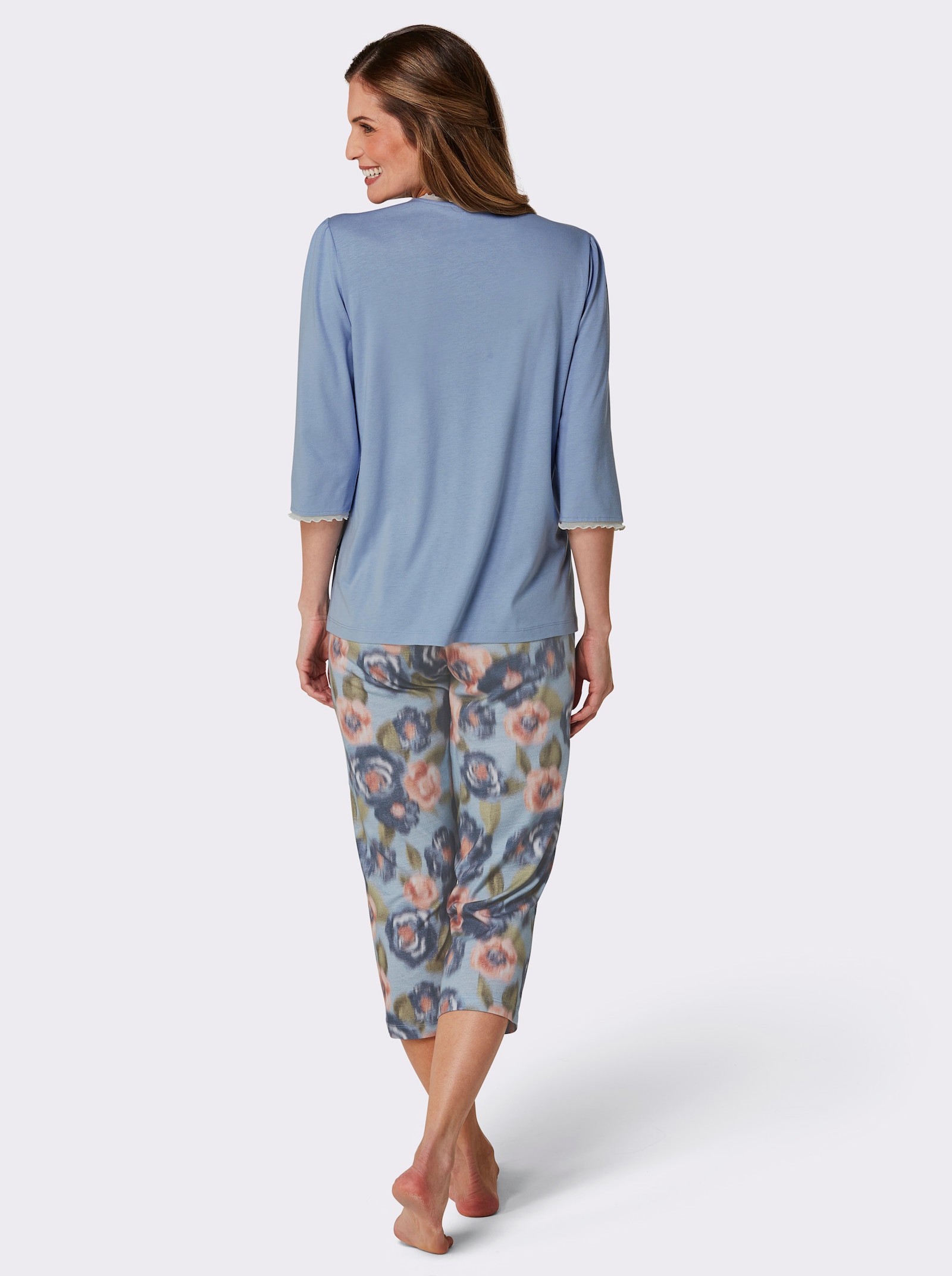 wäschepur Schlafanzug mit 3/4-langen Ärmeln - hellblau-lindgrün-bedruckt