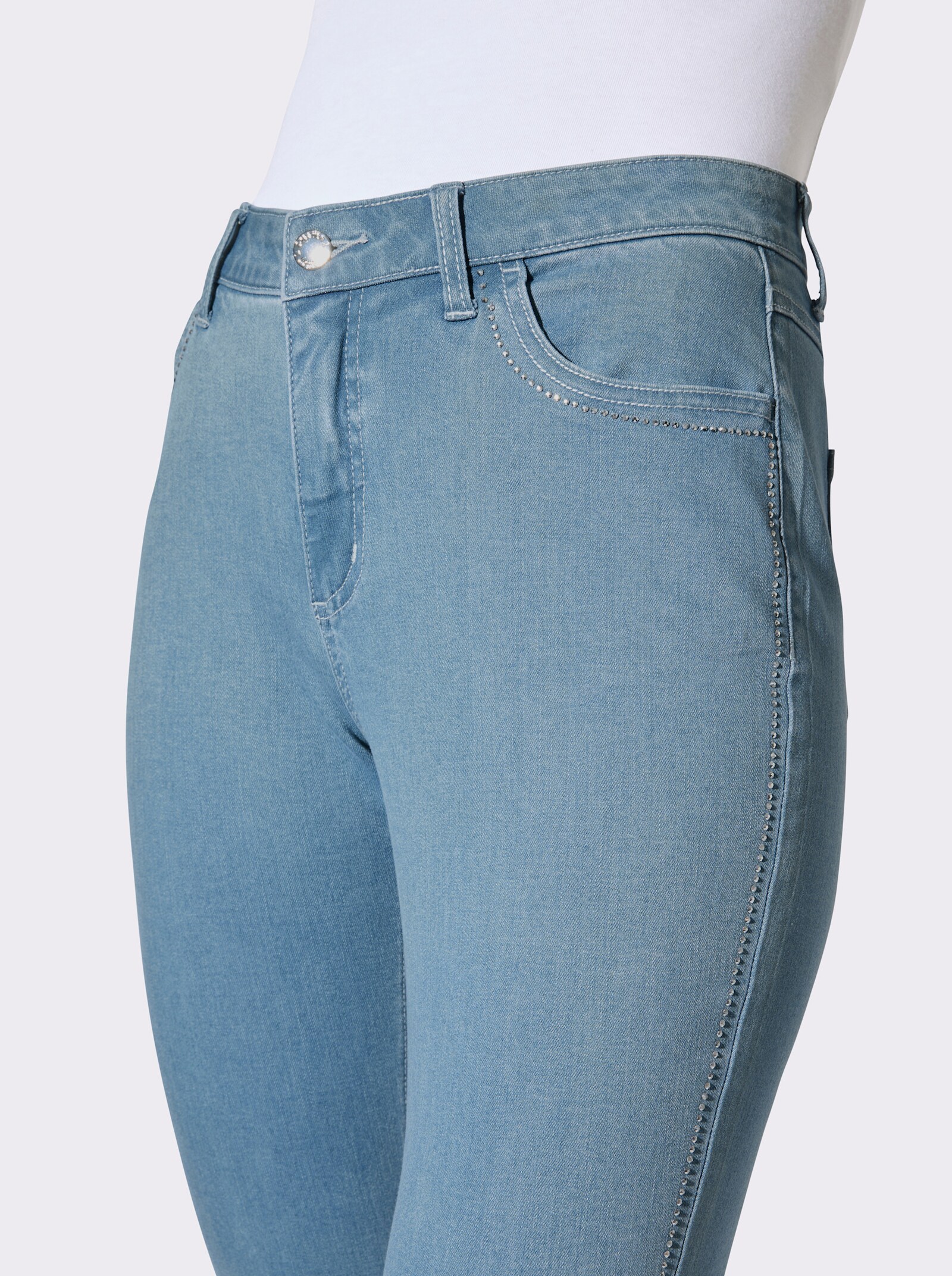 5-Pocket-Jeans mit Glitzersteinchen - blue-stone-washed