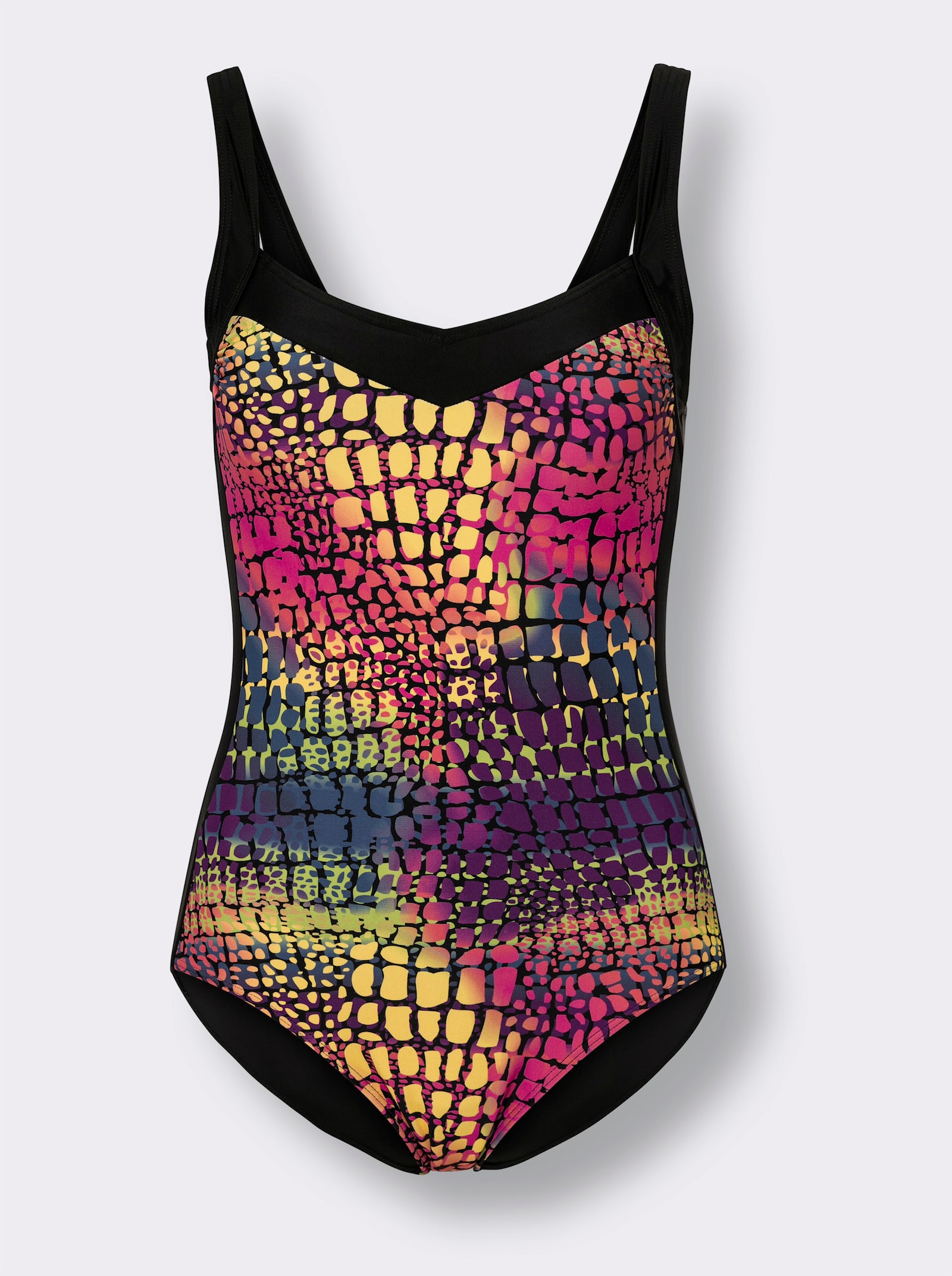 Badeanzug mit Raffung an den Softcups - schwarz-bedruckt