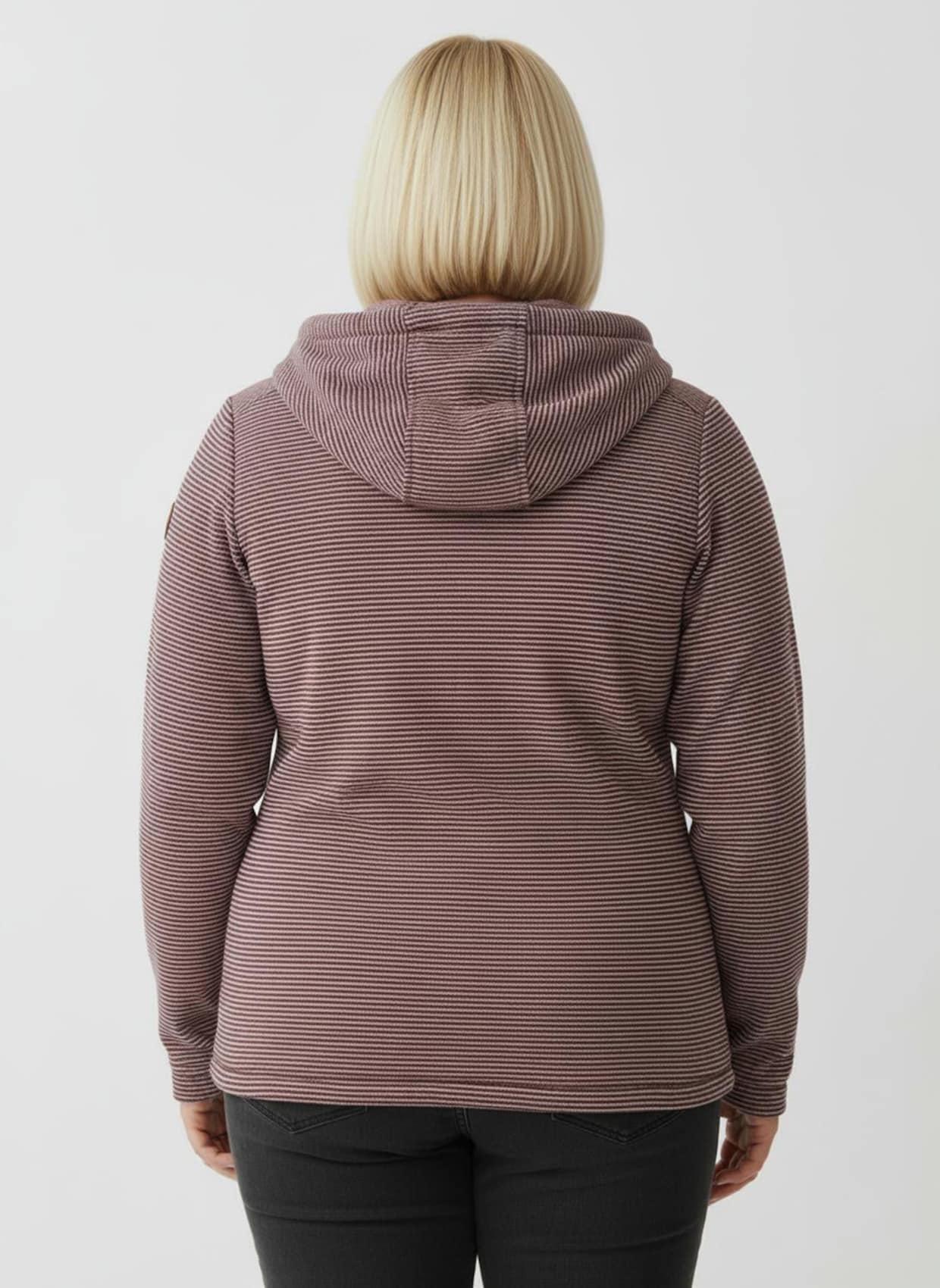 Fleecejacke mit Nahttaschen - rotbraun-ecru-geringelt