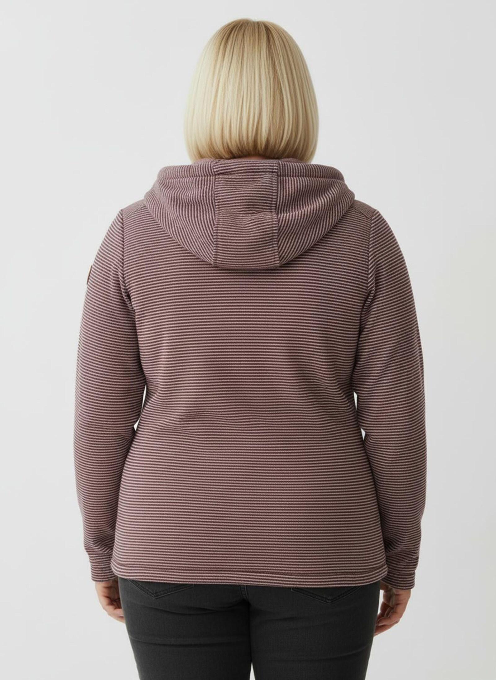 Fleecejacke mit Nahttaschen - rotbraun-ecru-geringelt