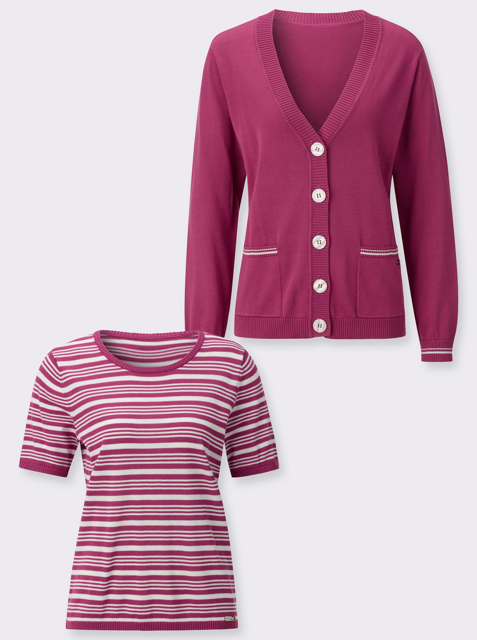 Twin-Set mit Schmuckknöpfen - erika-ecru-geringelt