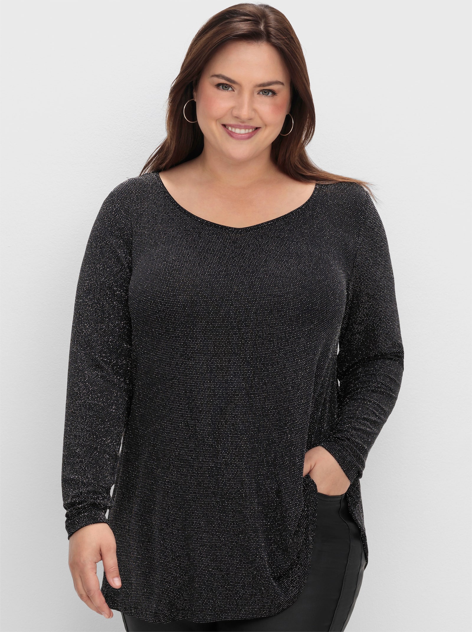 sheego Longshirt mit Effektgarn - schwarz