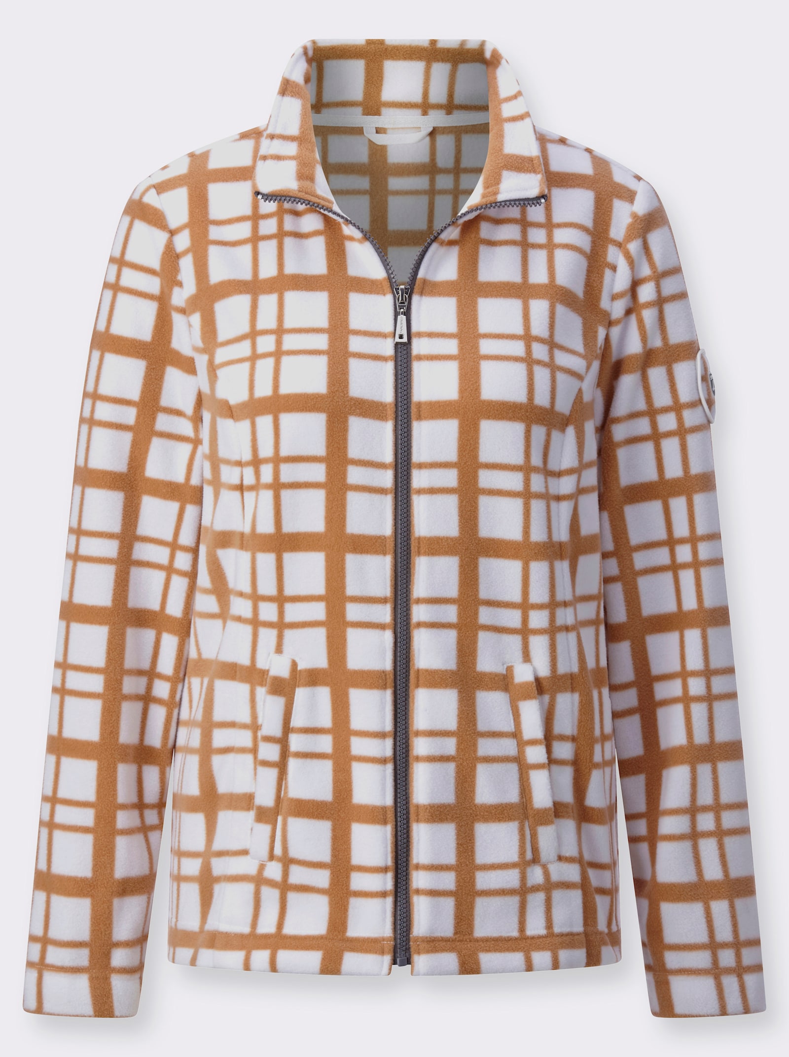 Fleecejack met ruitdessin - ecru/camel bedrukt