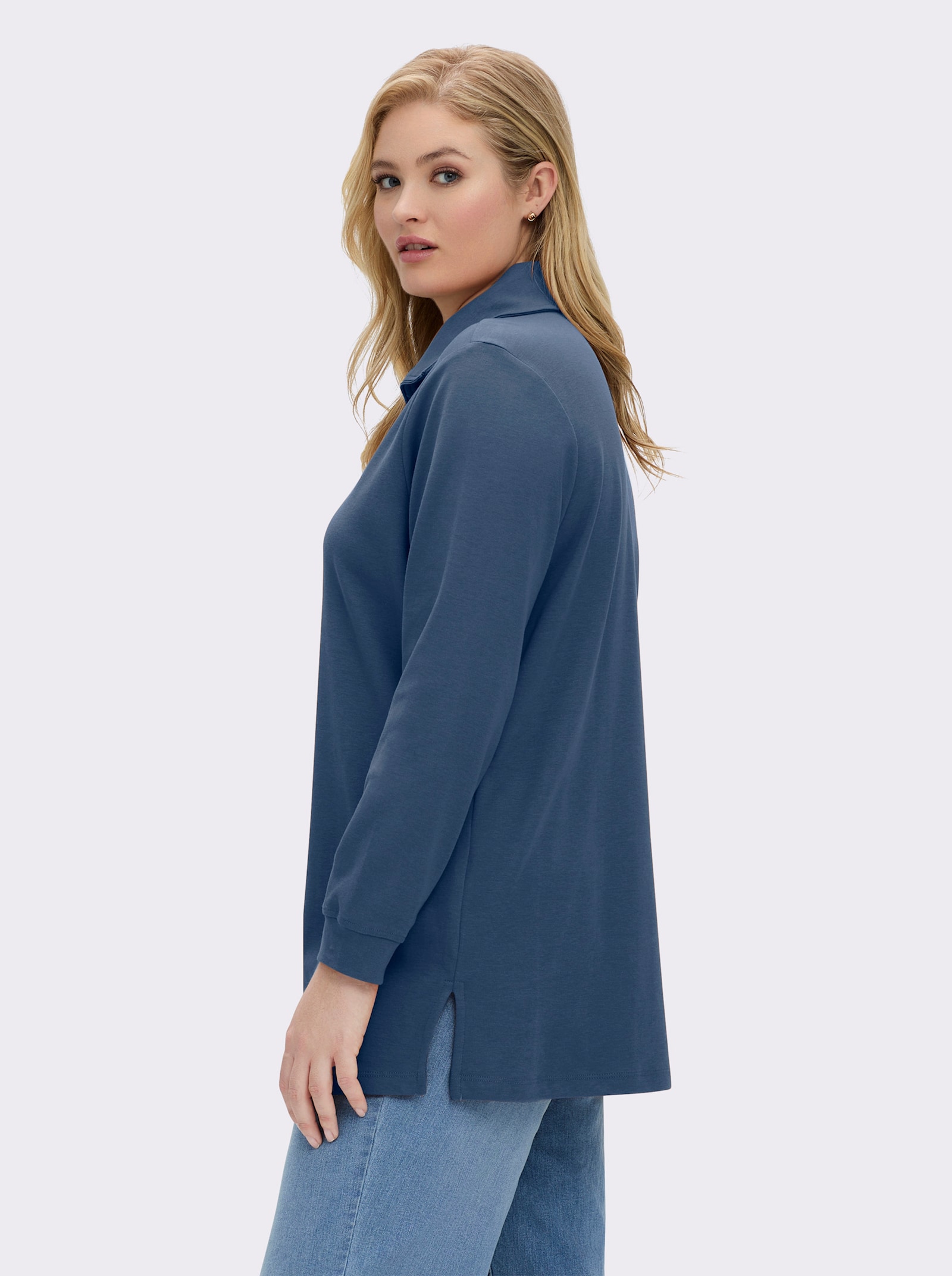 Longsweatshirt mit Umlegekragen - jeansblau