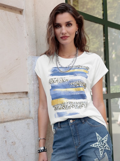 Kurzarmshirt mit Foliendruck - weiß-jeansblau
