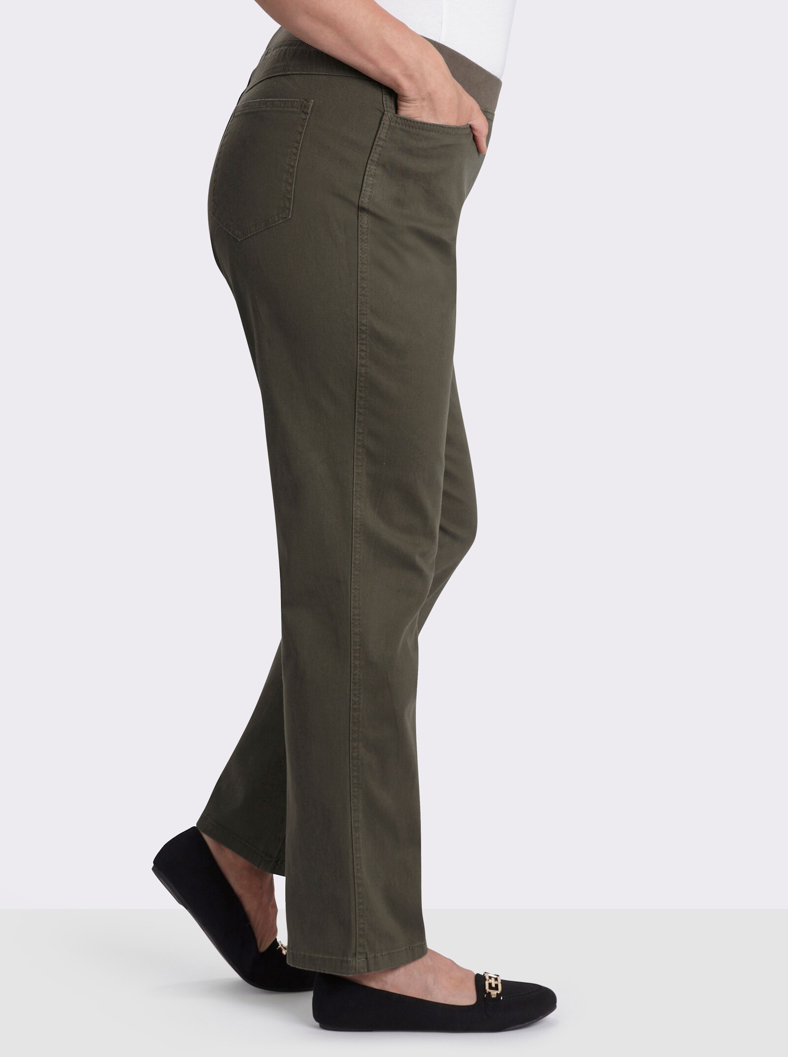 Stretch-Jeans mit Rundum-Dehnbund - khaki