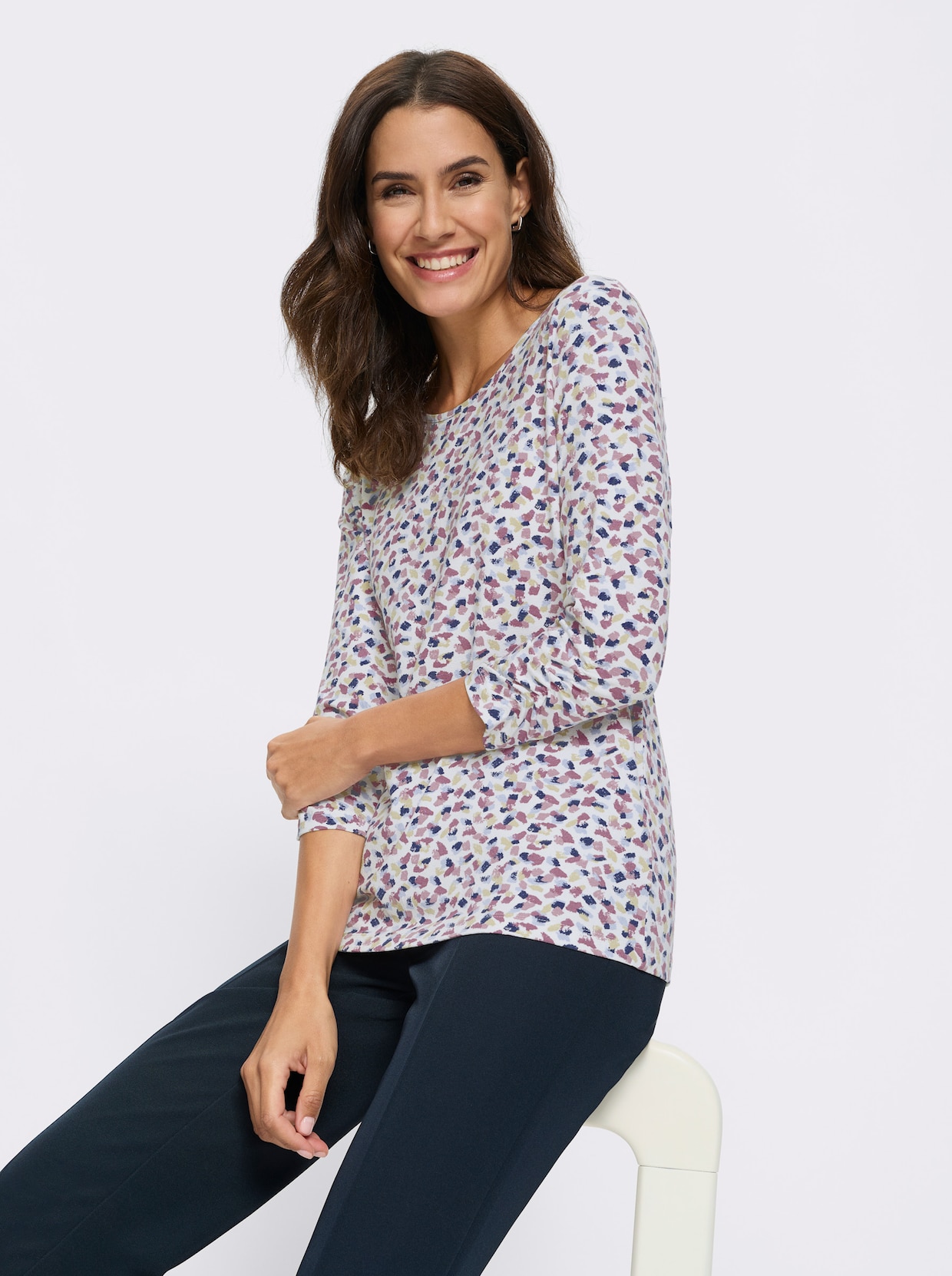 Print-Shirt - ecru-mauve-bedruckt