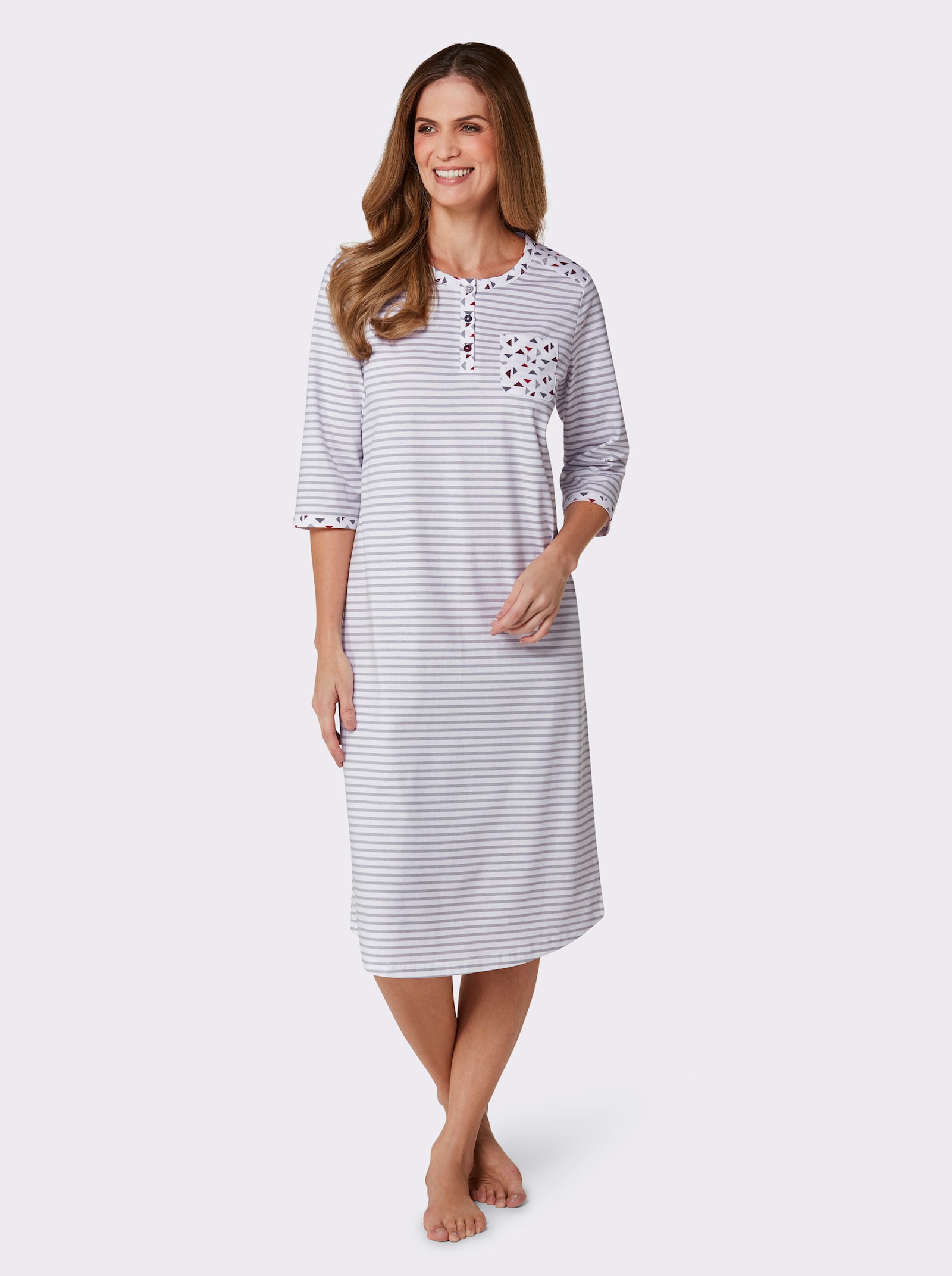 wäschepur Nachthemd im Muster-Mix - steingrau-gestreift
