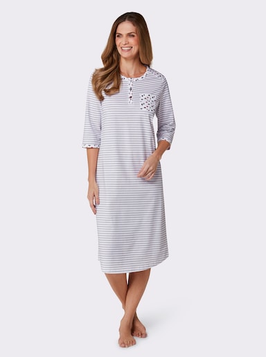 wäschepur Nachthemd im Muster-Mix - steingrau-gestreift