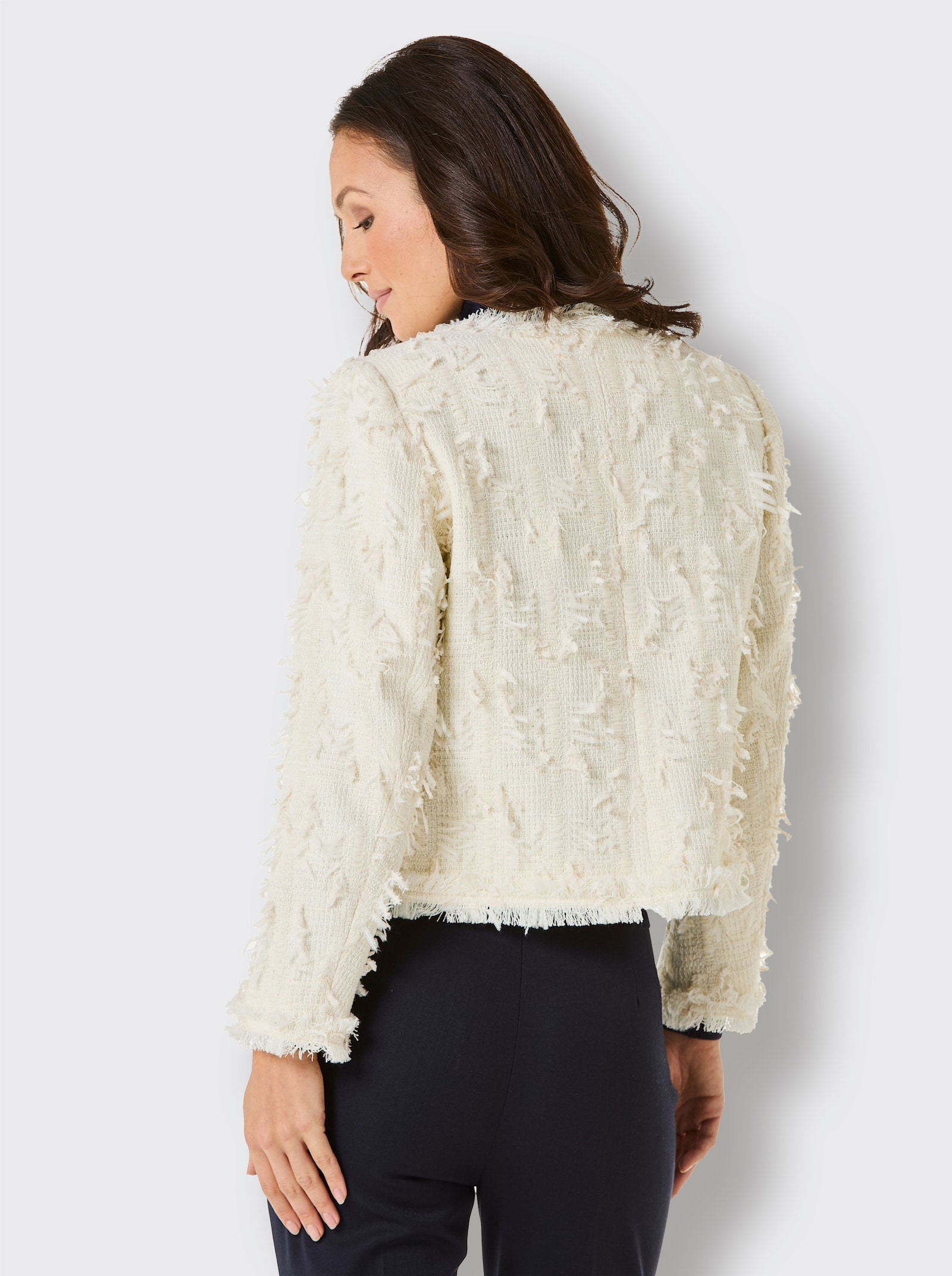 CREATION L PREMIUM Kurzblazer mit Fransenverzierung - champagner