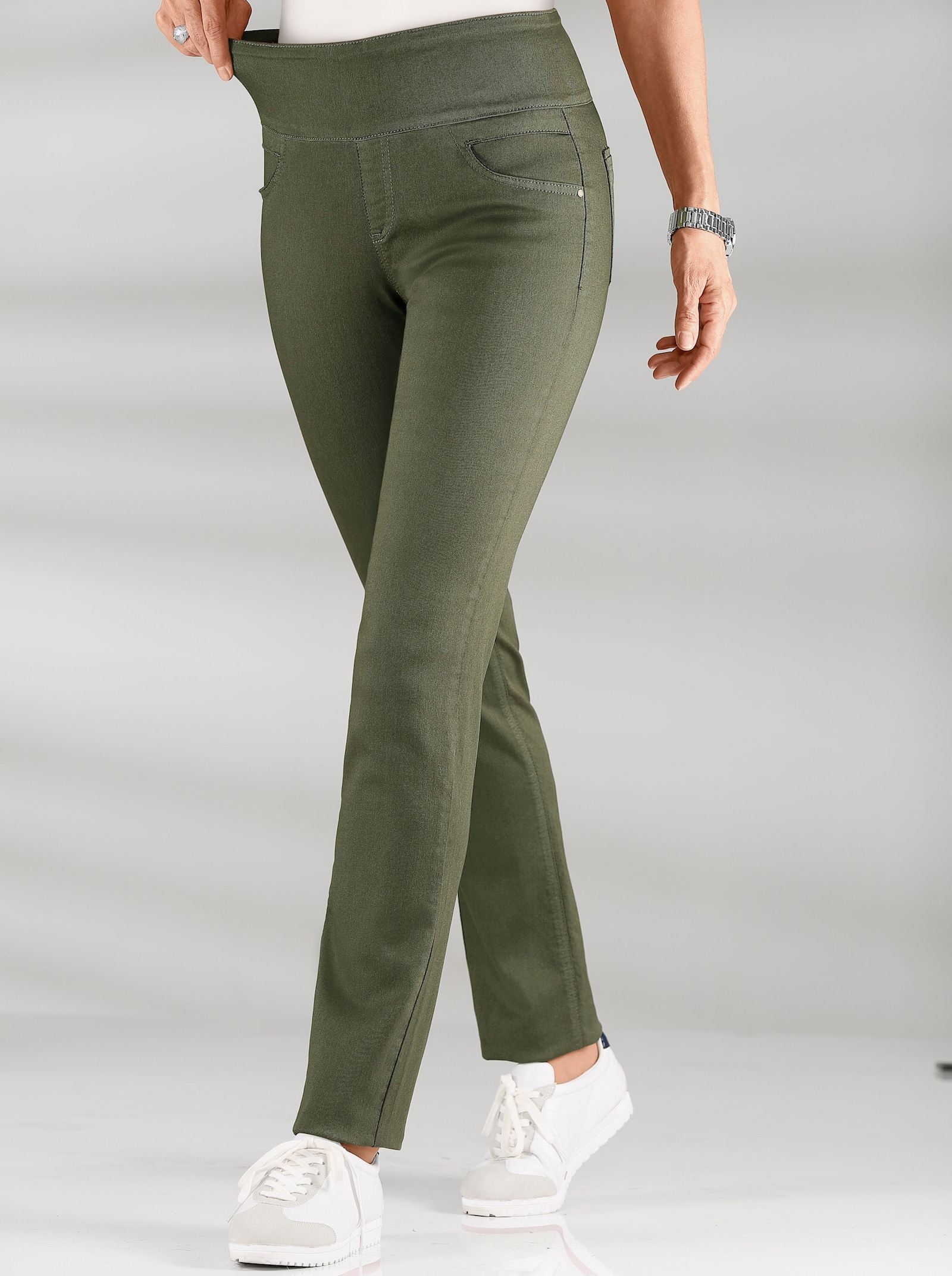 Schlupfhose mit hohem Dehnbund - khaki