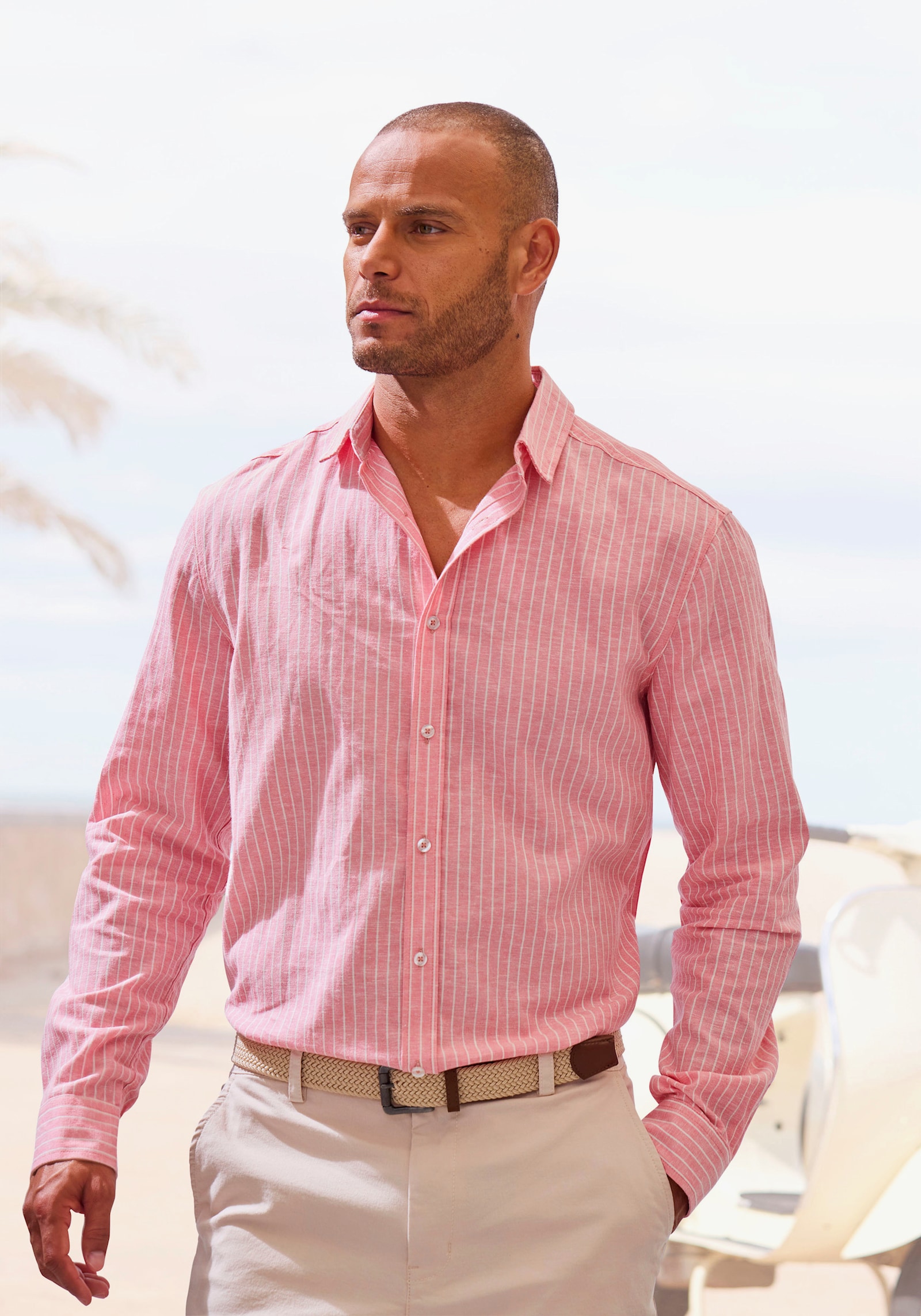 John Devin Langarmhemd - rot-weiß-gestreift