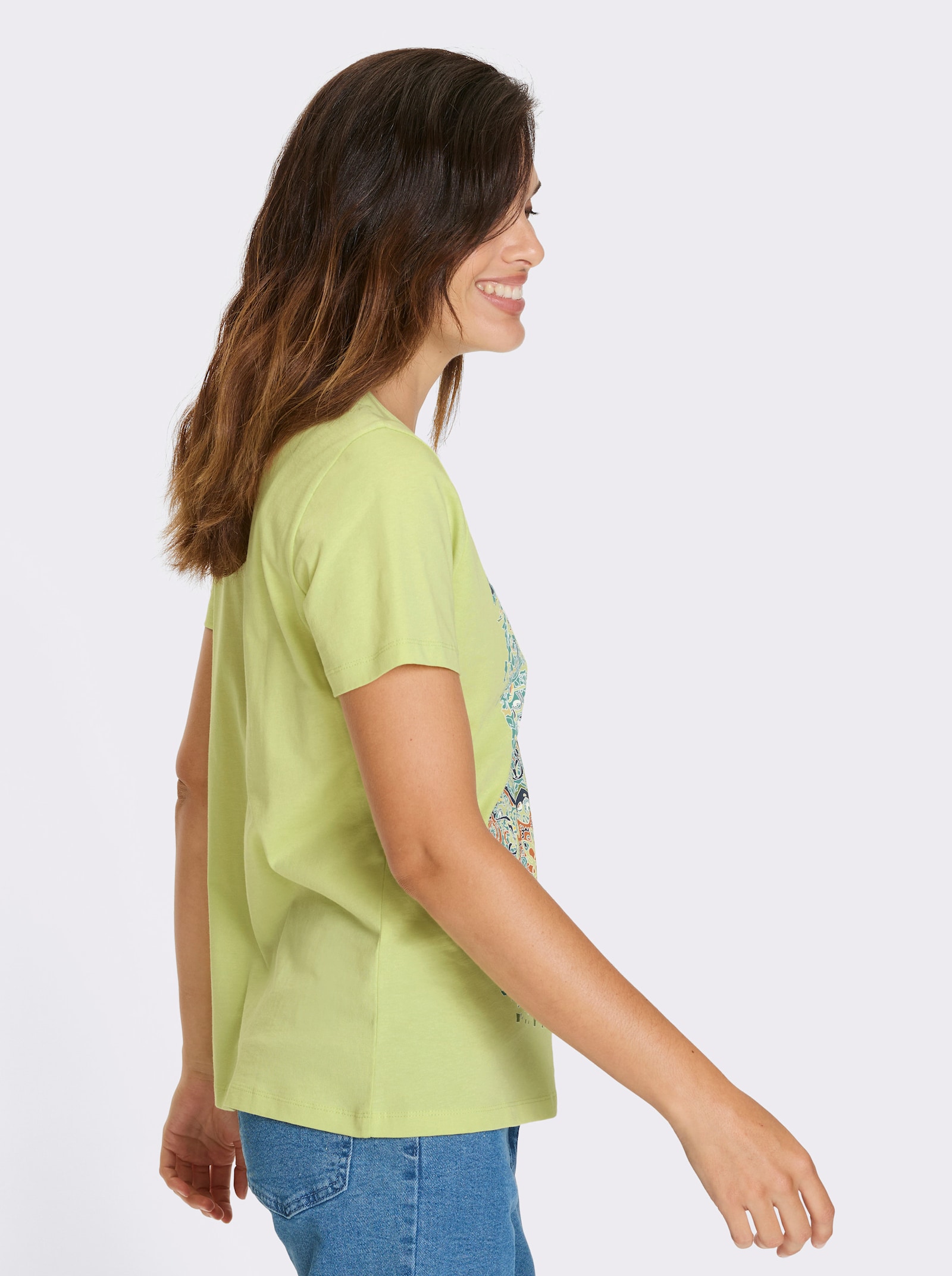 Shirt met korte mouwen en print in mandalastijl - pistache/jeansblauw bedrukt