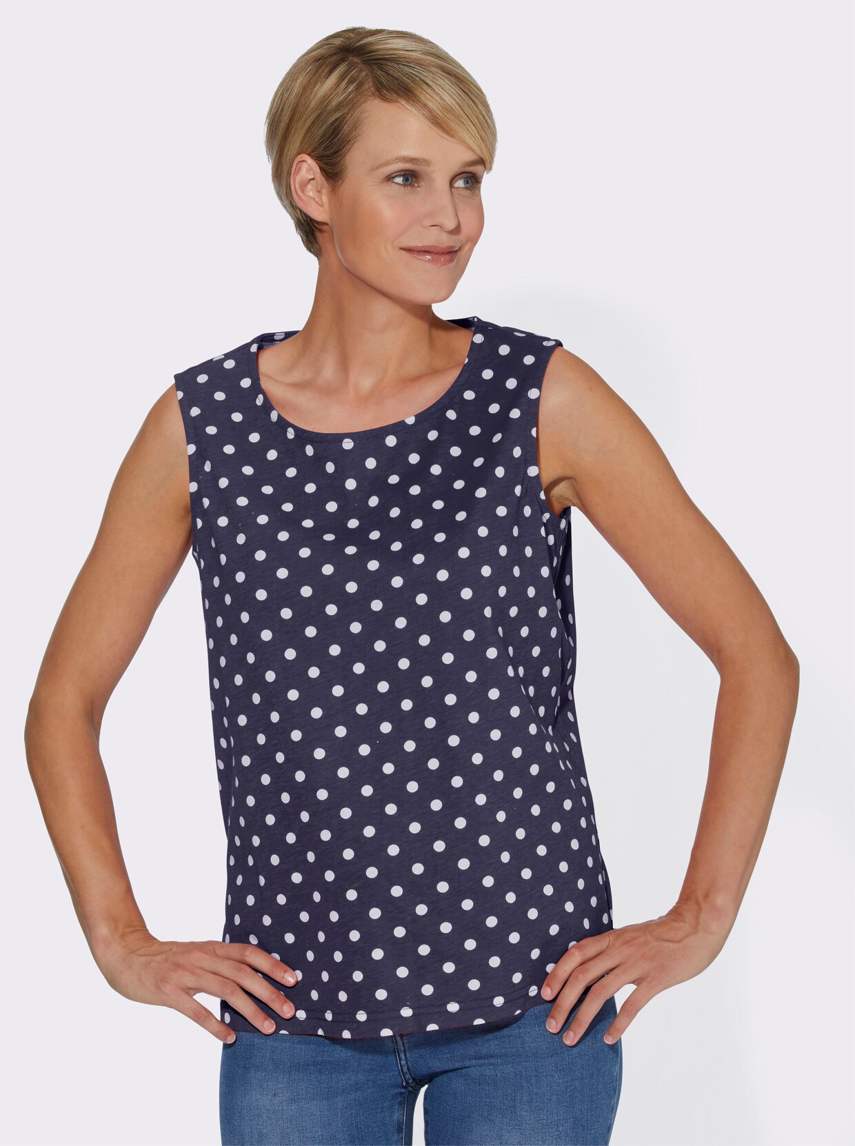 Shirttop - nachtblauw + nachtblauw gestippeld