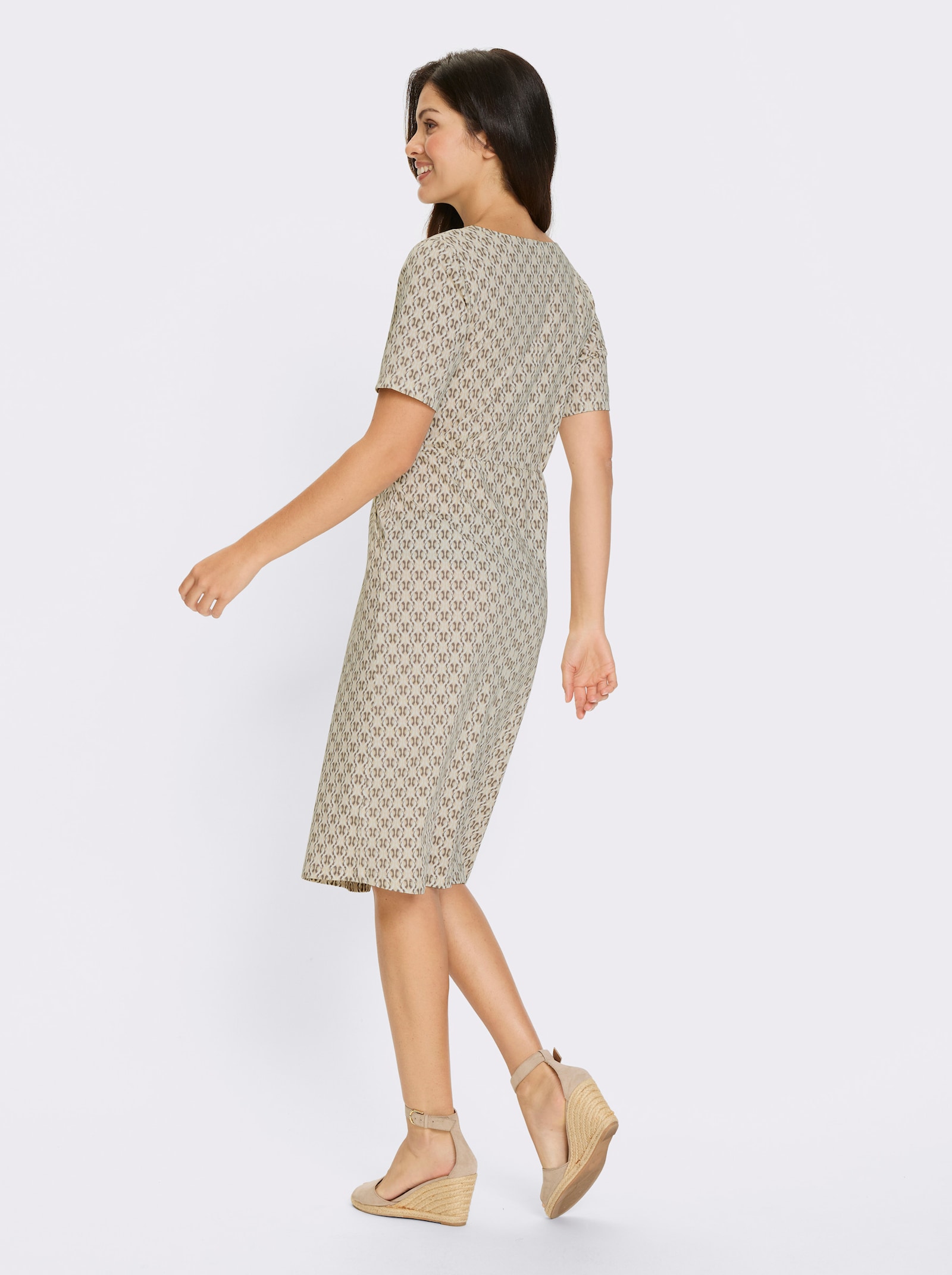 Jerseyjurk met zakken - zand/donkertaupe bedrukt