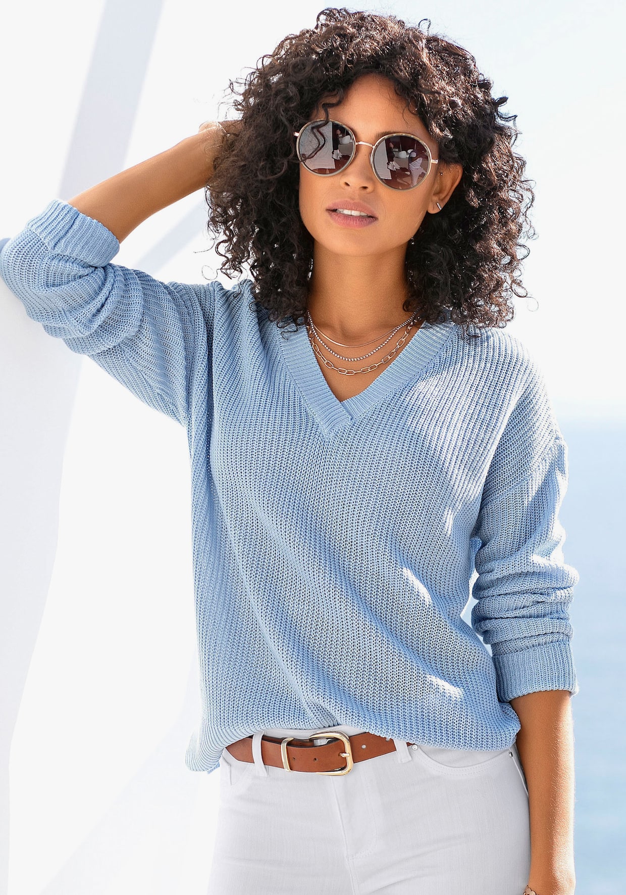 LASCANA Pullover met V-hals - bleu