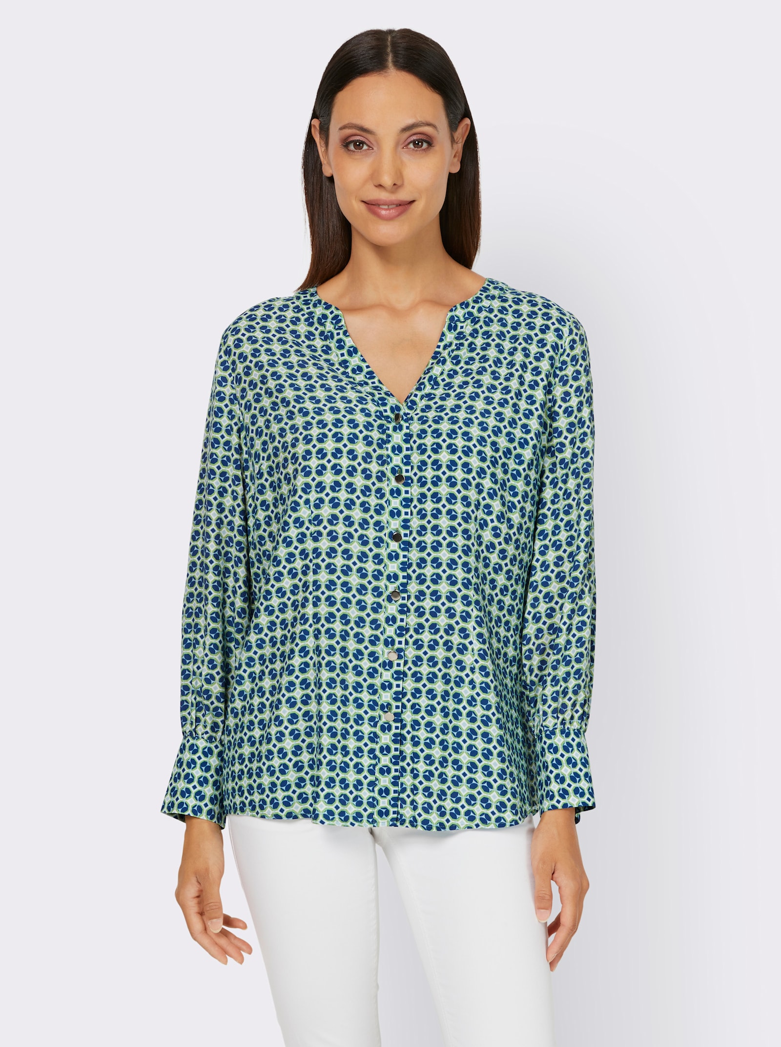 heine Chemisier à manches longues avec motif graphique - écru-bleu roi à motifs