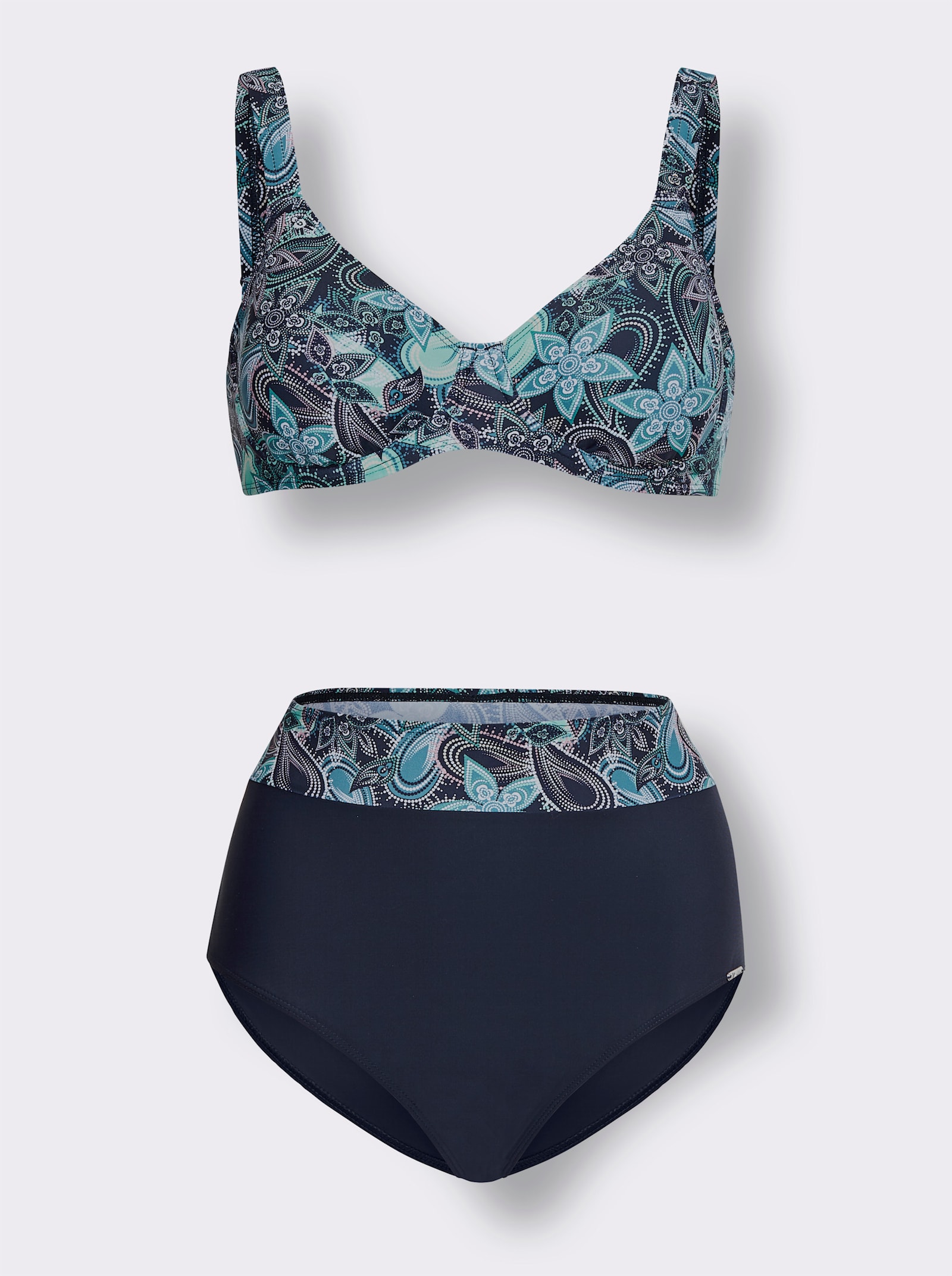 feel good Bikini mit breitem Hosenbund - marine-smaragd-bedruckt
