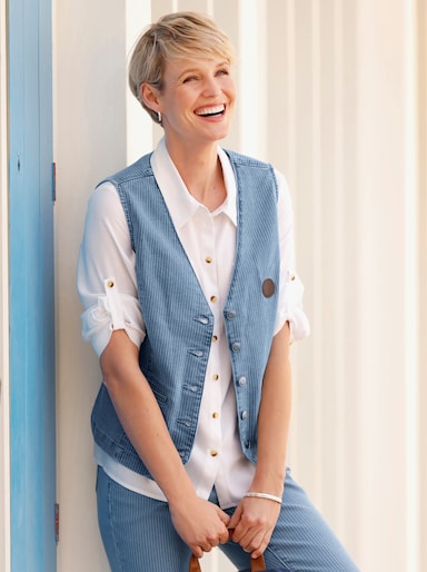Jeansweste im Streifen-Dessin - blue-bleached-gestreift