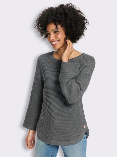 heine Langarm-Pullover mit Seitenschlitzen - grau-meliert