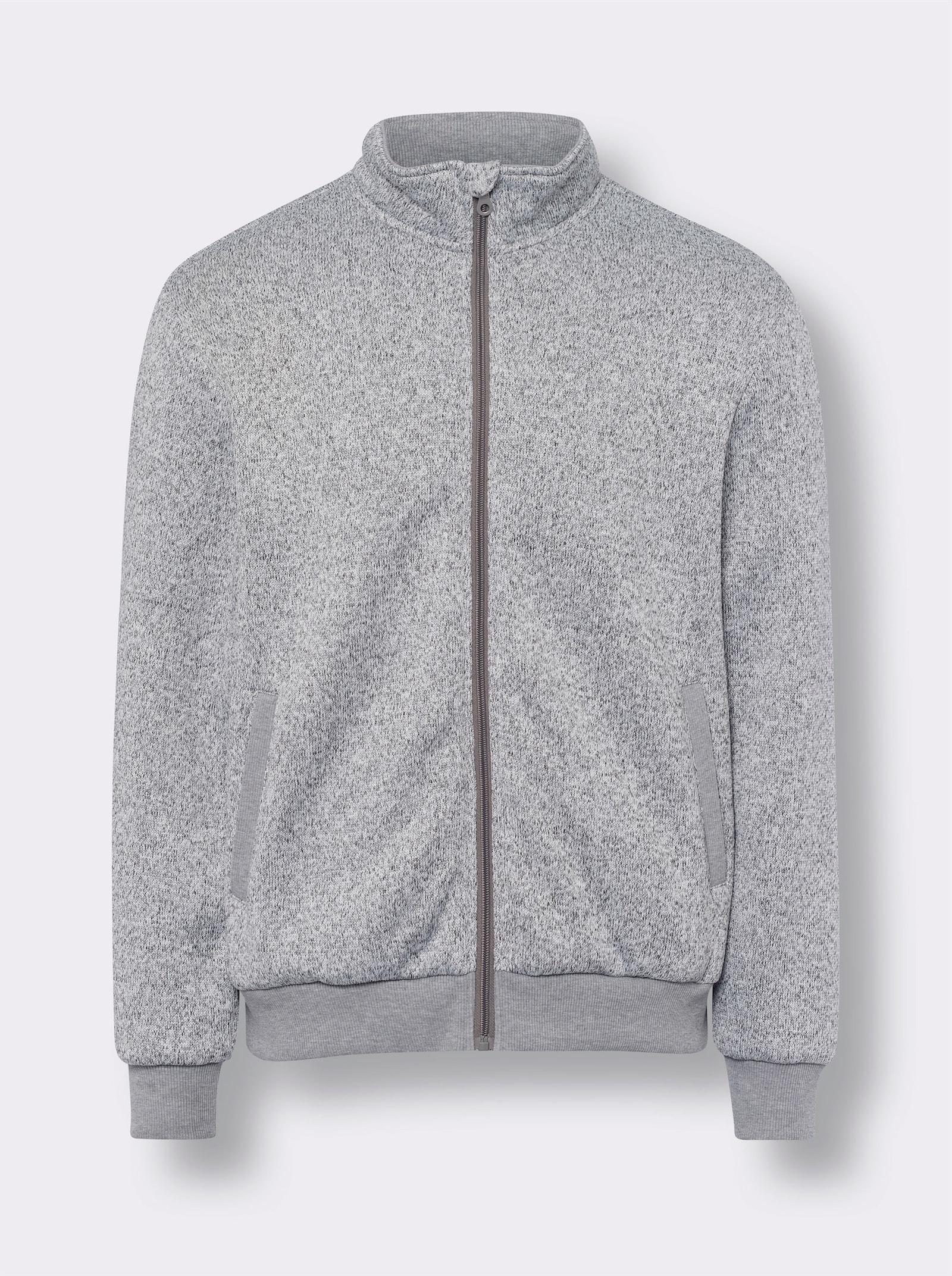 Gebreid fleecejack met teddyvoering - lichtgrijs gemêleerd