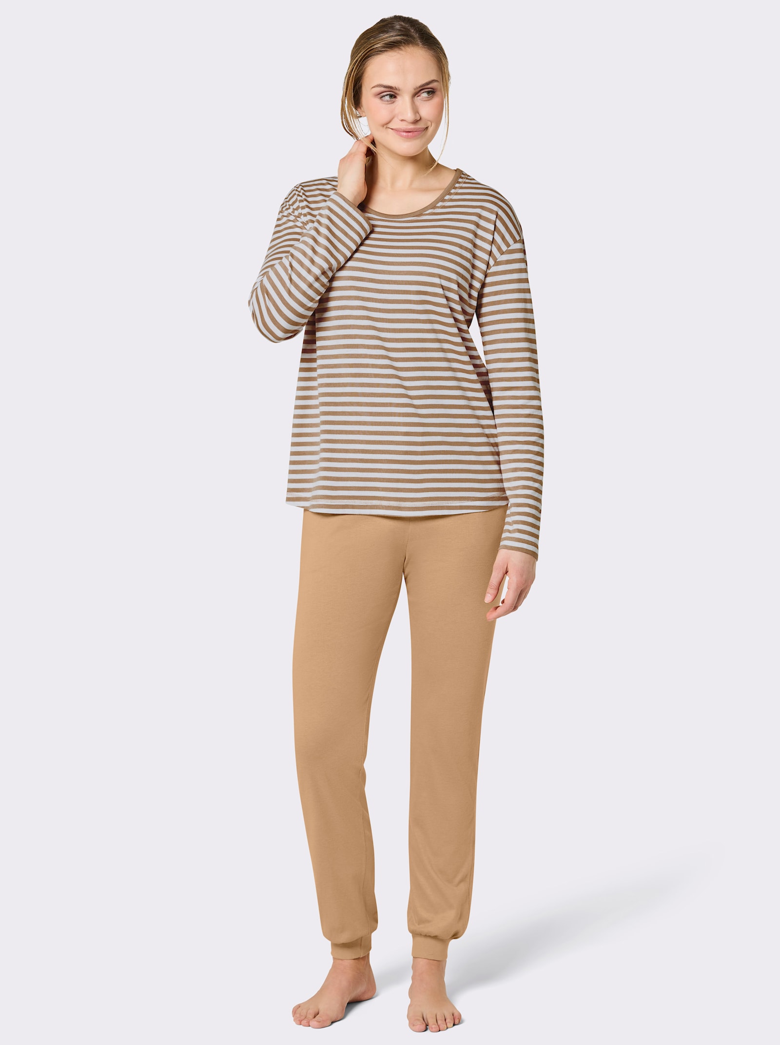 wäschepur Schlafanzug mit Ringelmuster - camel-weiß