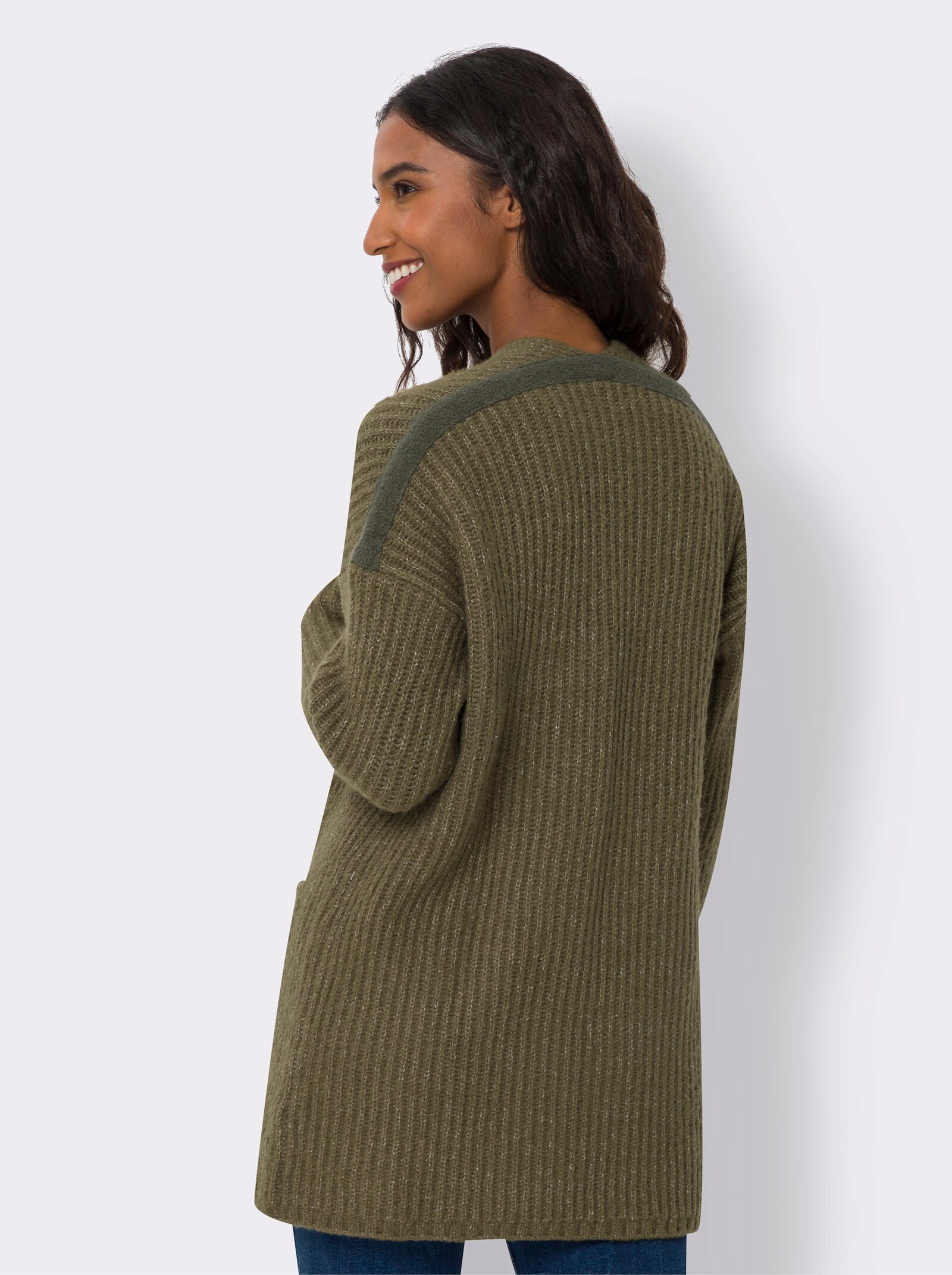 heine Longstrickjacke in melierter Qualität - khaki-meliert