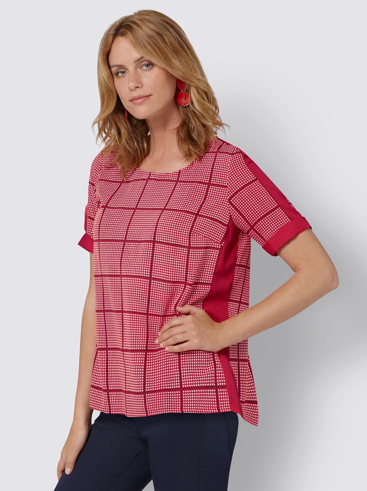 Comfortabele blouse - rood/zwart geprint