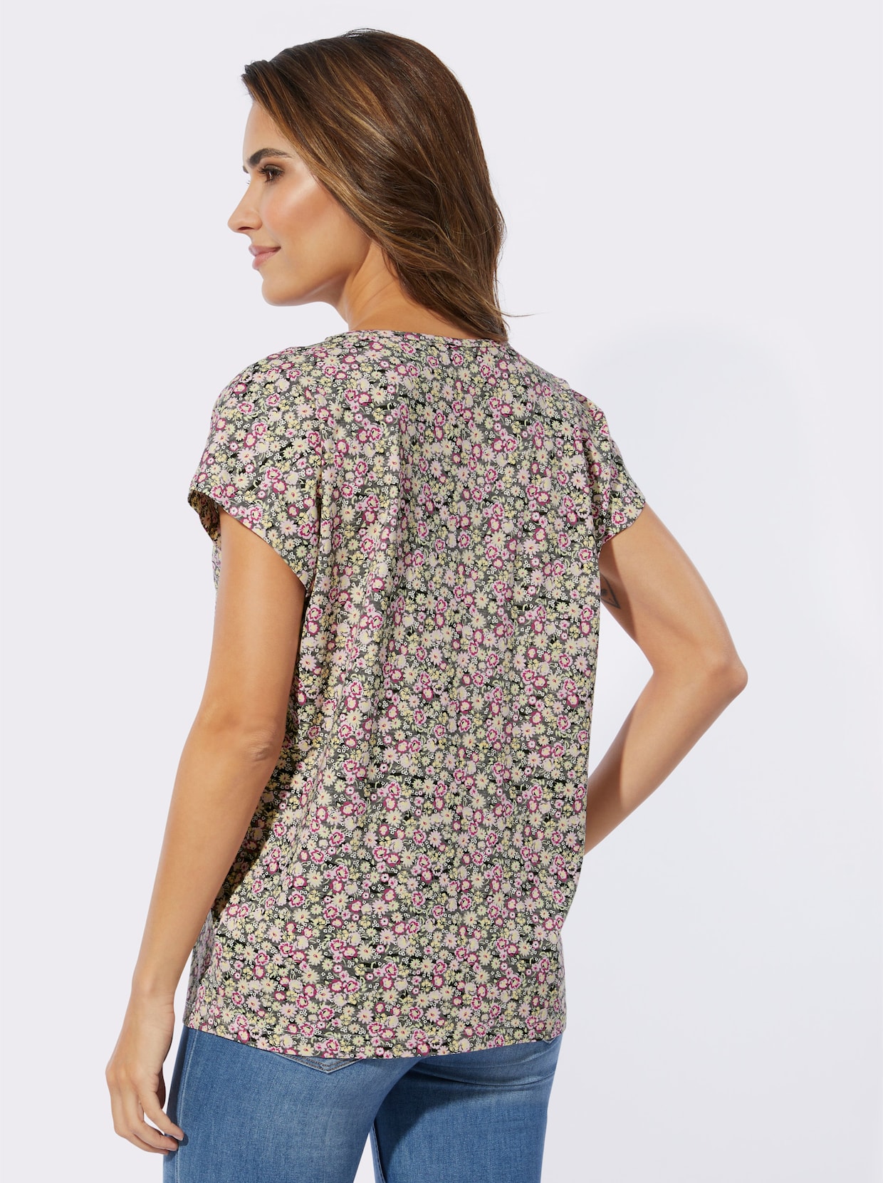 Shirt met V-hals - antraciet/roze