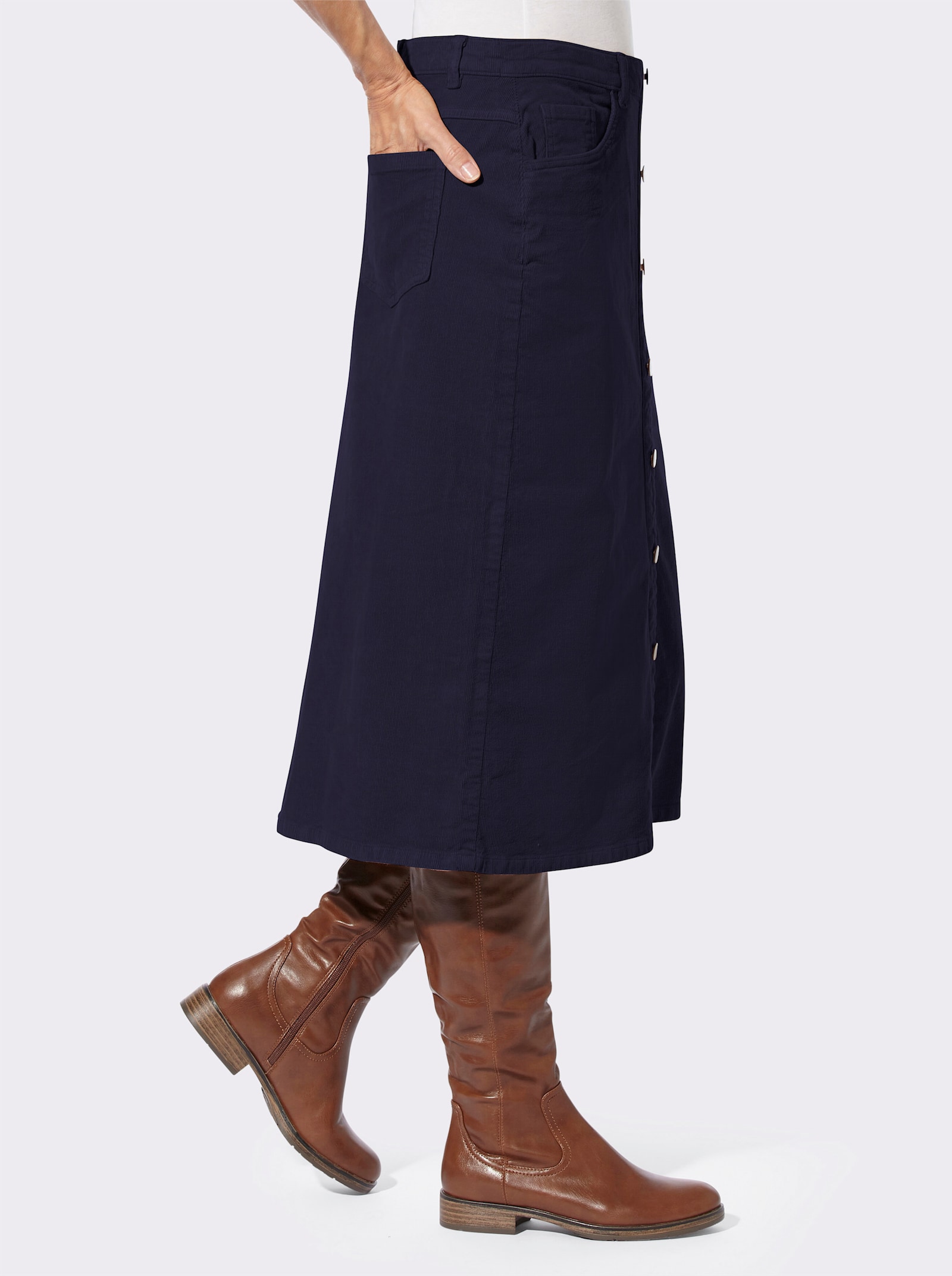 Kordová sukně s ozdobnou knoflíkovou lištou - námořnická modrá