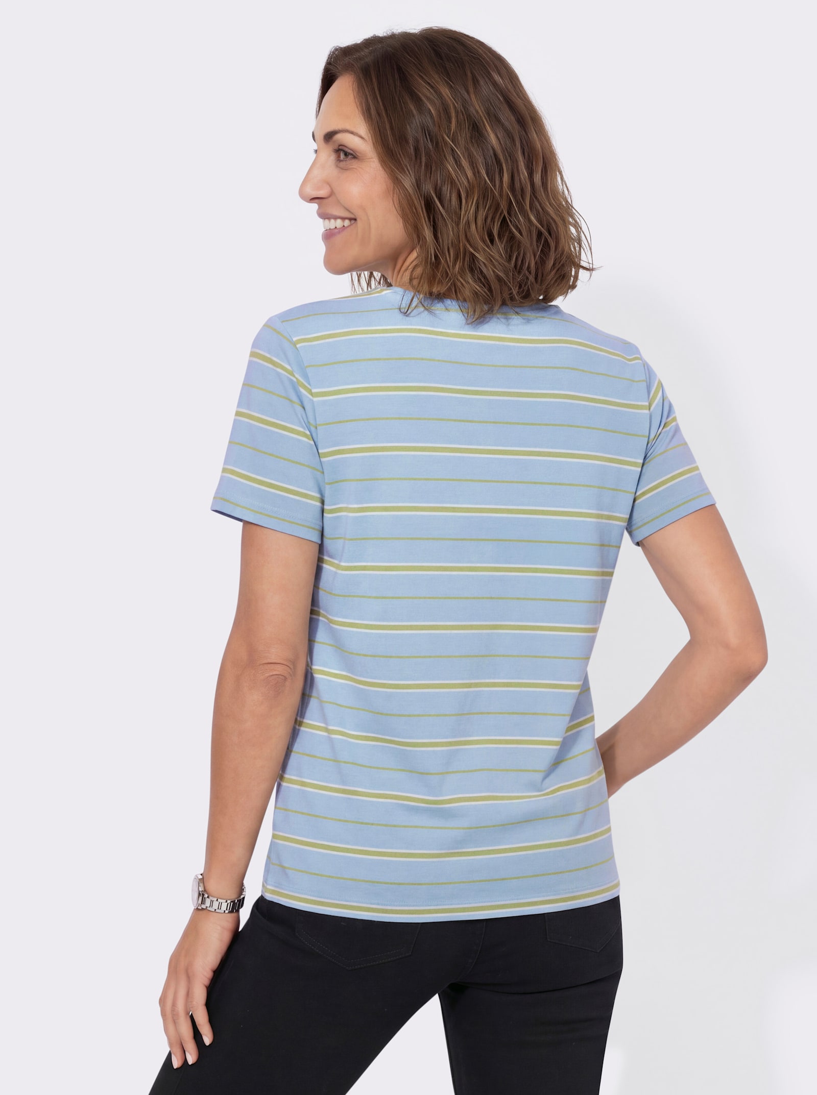 Ringelshirt mit Rundhals-Ausschnitt - hellblau-lindgrün-geringelt