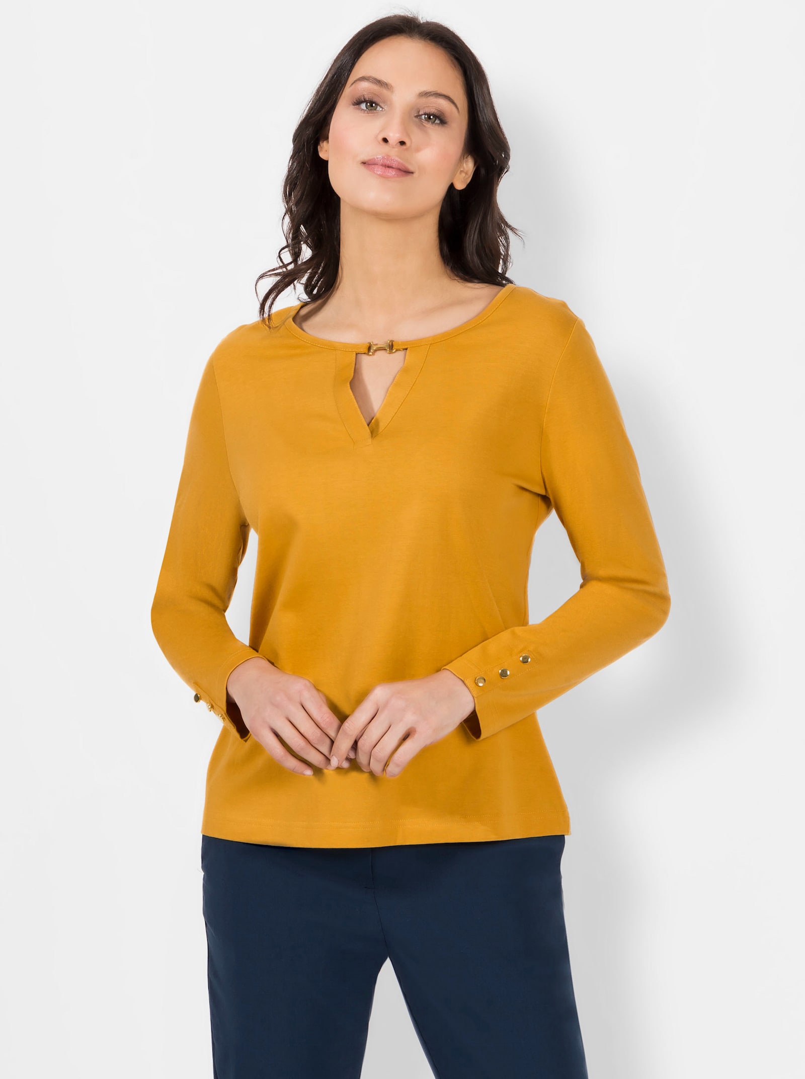 Langarmshirt mit goldfarbenen Details - curry