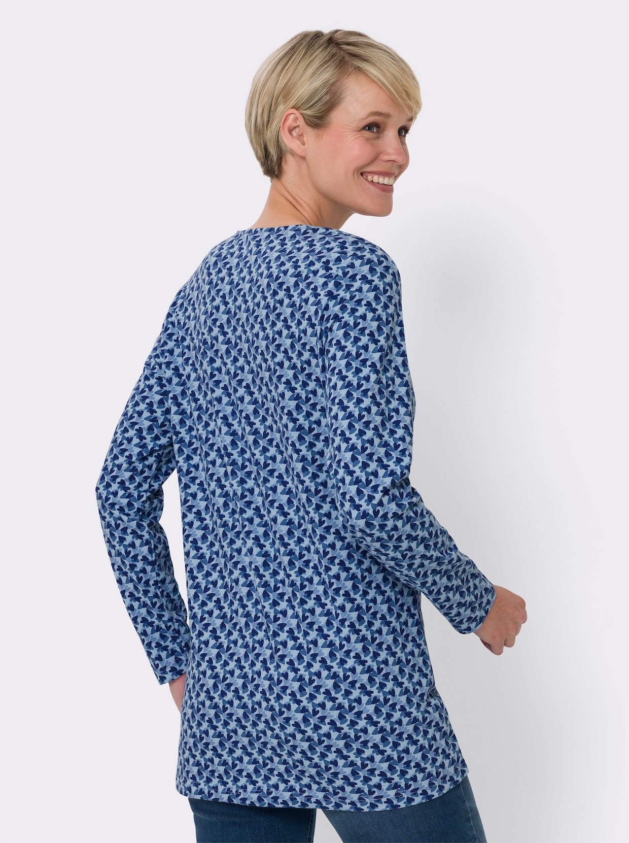 Longshirt - eisblau-royalblau-bedruckt