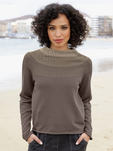 heine Langarm-Pullover - dunkeltaupe-sesam-gemustert