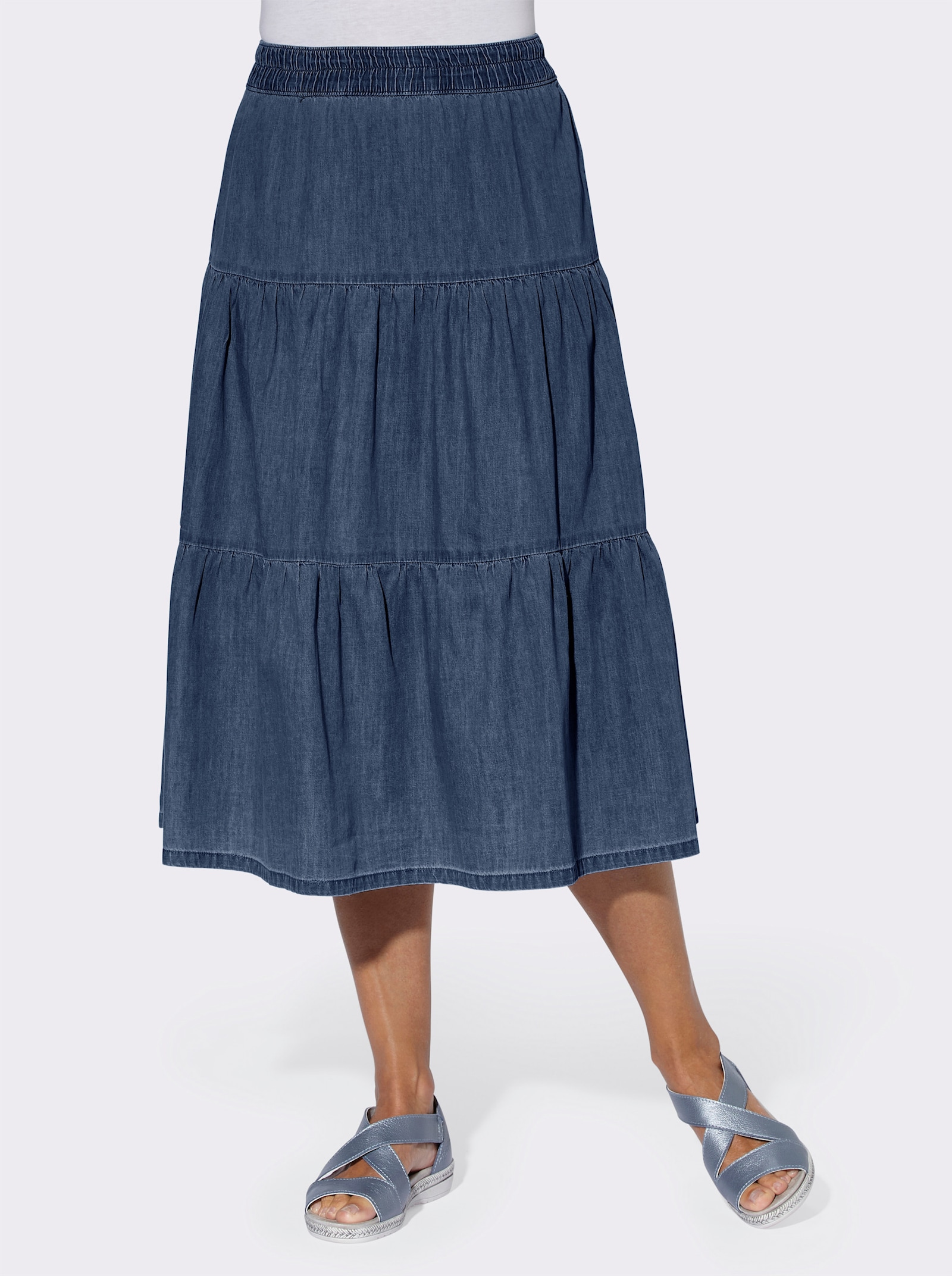 Jeansrock in Stufenform - blue-stone-washed