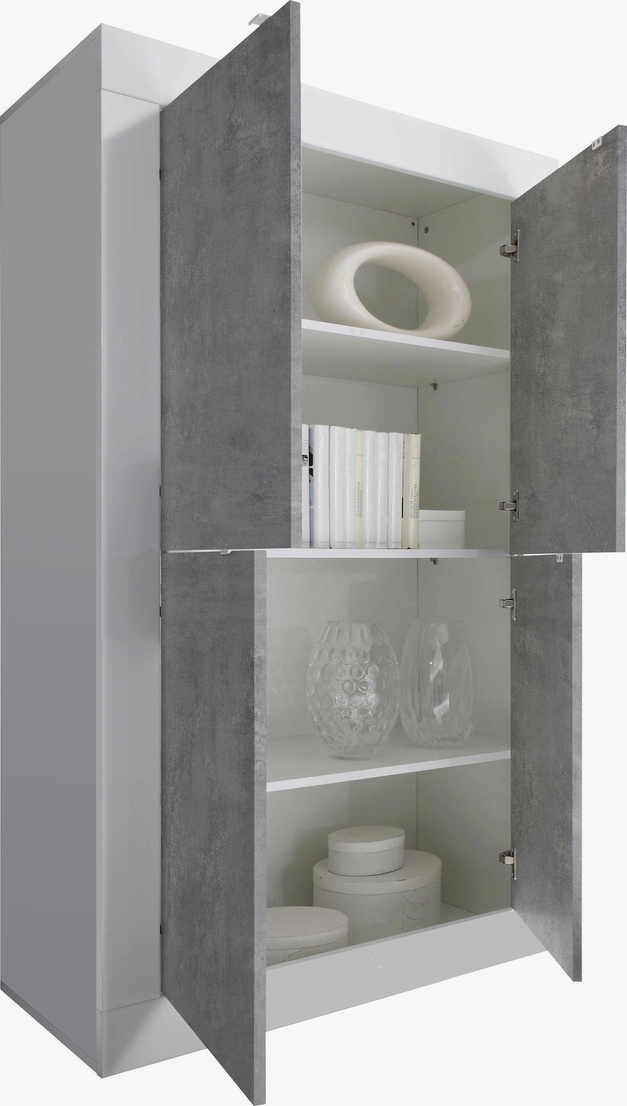 LC Highboard - weiß hochglanz lack/beton-optik