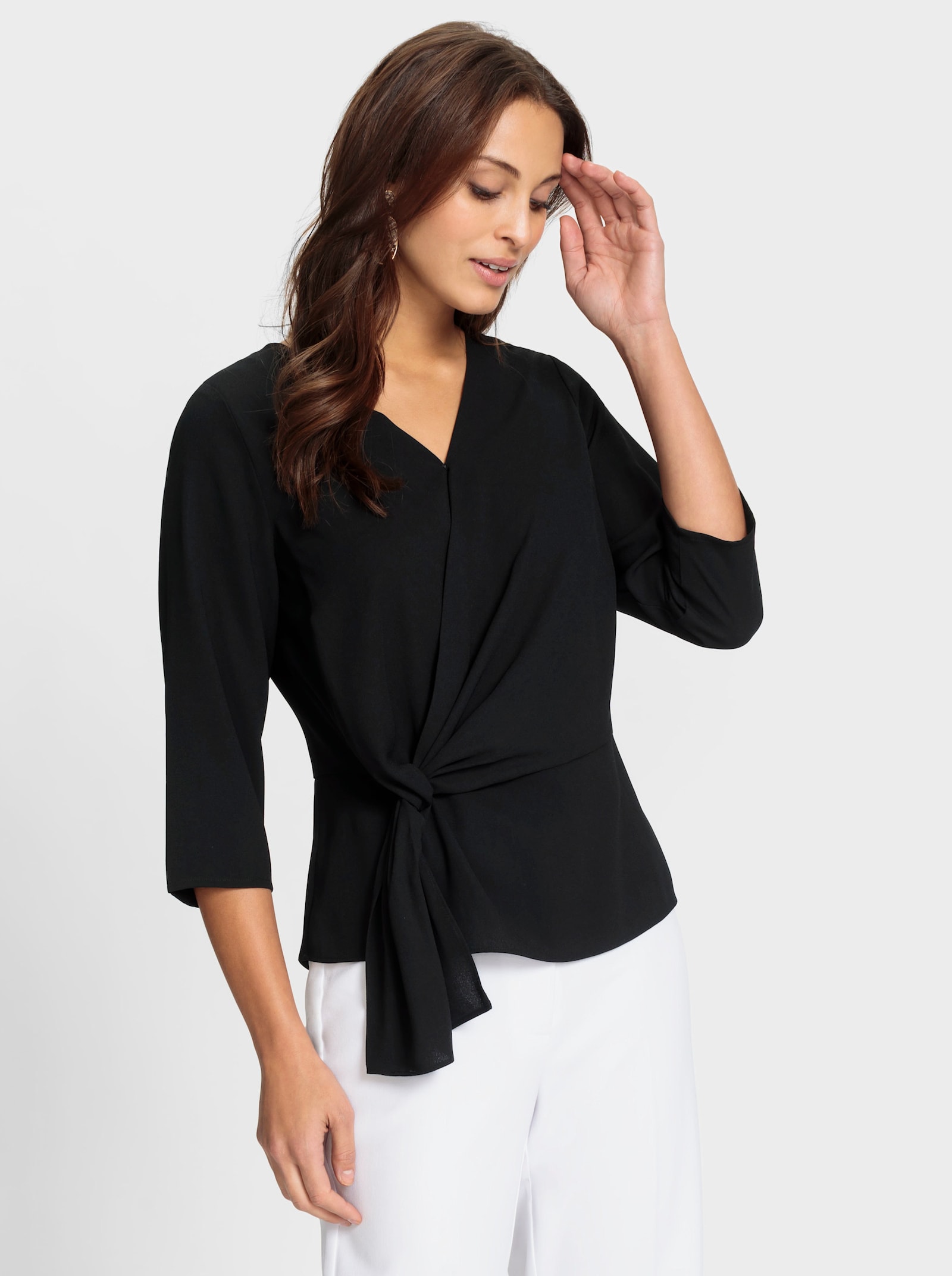 Schlupfbluse in Wickel-Optik - schwarz