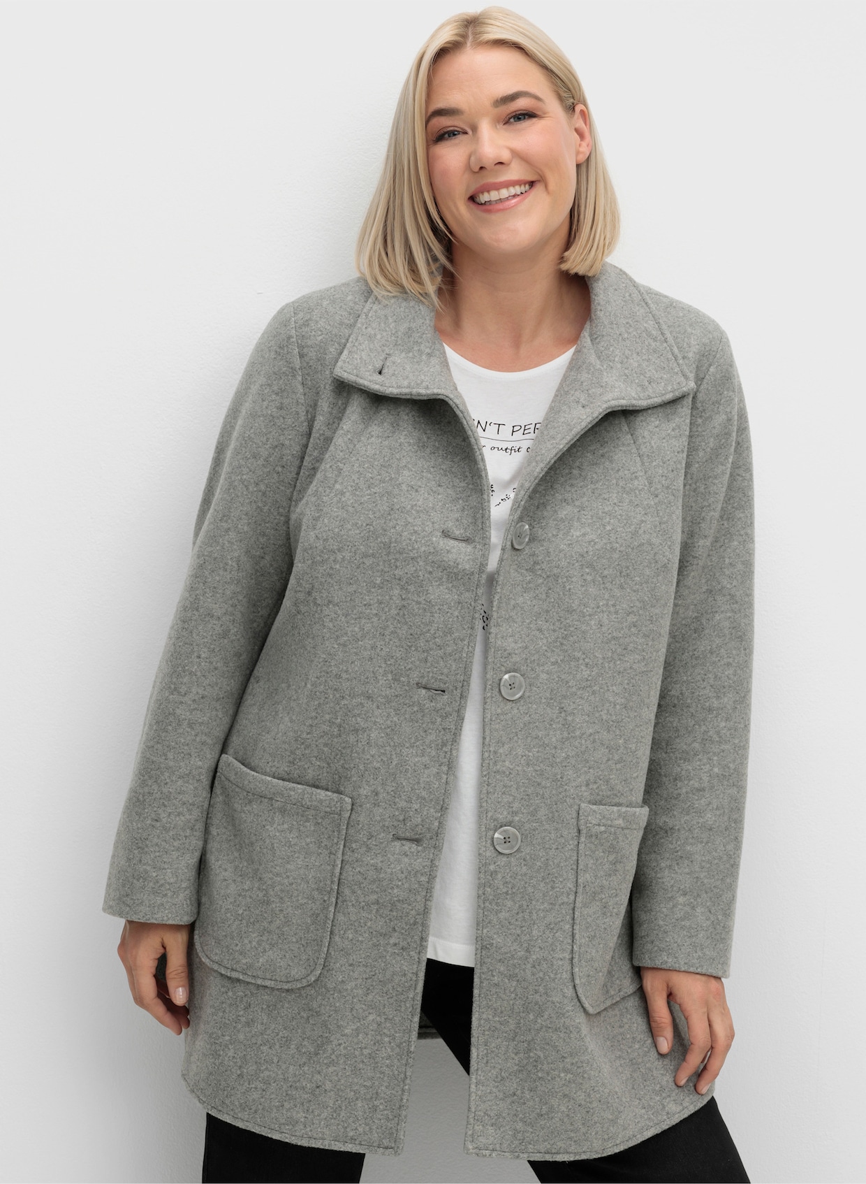 Longjacke in Woll-Optik - steingrau-meliert