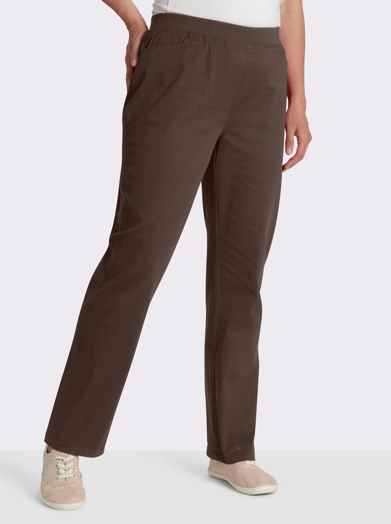 Stretch-Jeans mit Rundum-Dehnbund - taupe