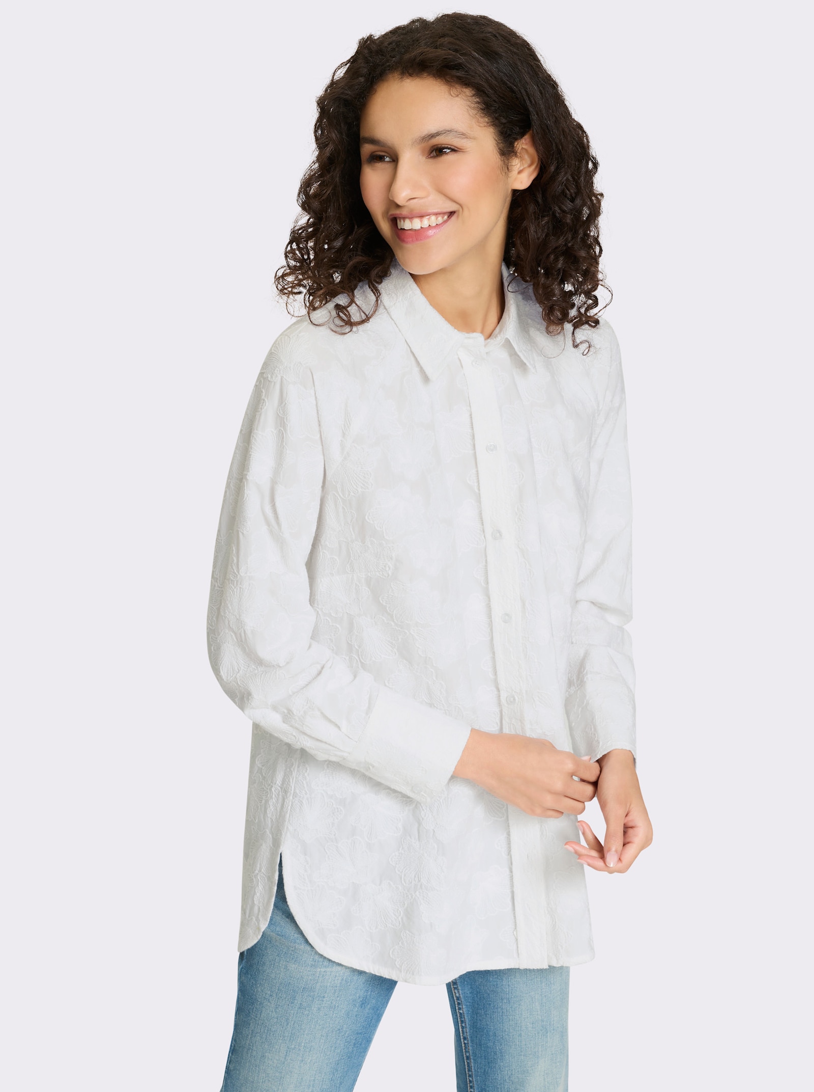 heine Baumwollbluse mit Strukturmuster - ecru