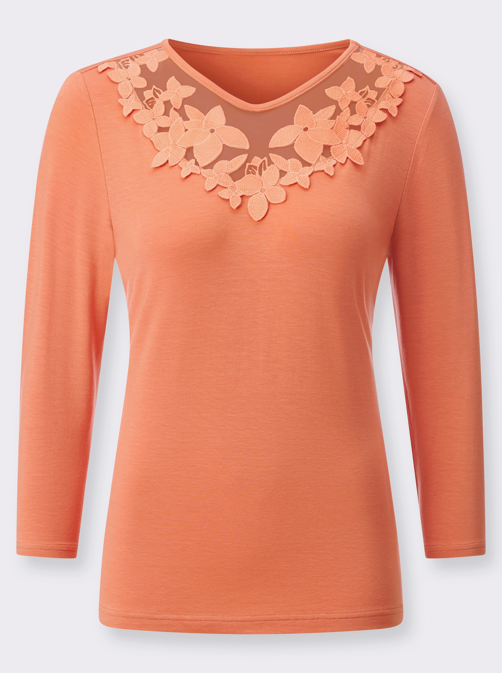 3/4-Arm-Shirt mit Mesh-Einsatz - papaya